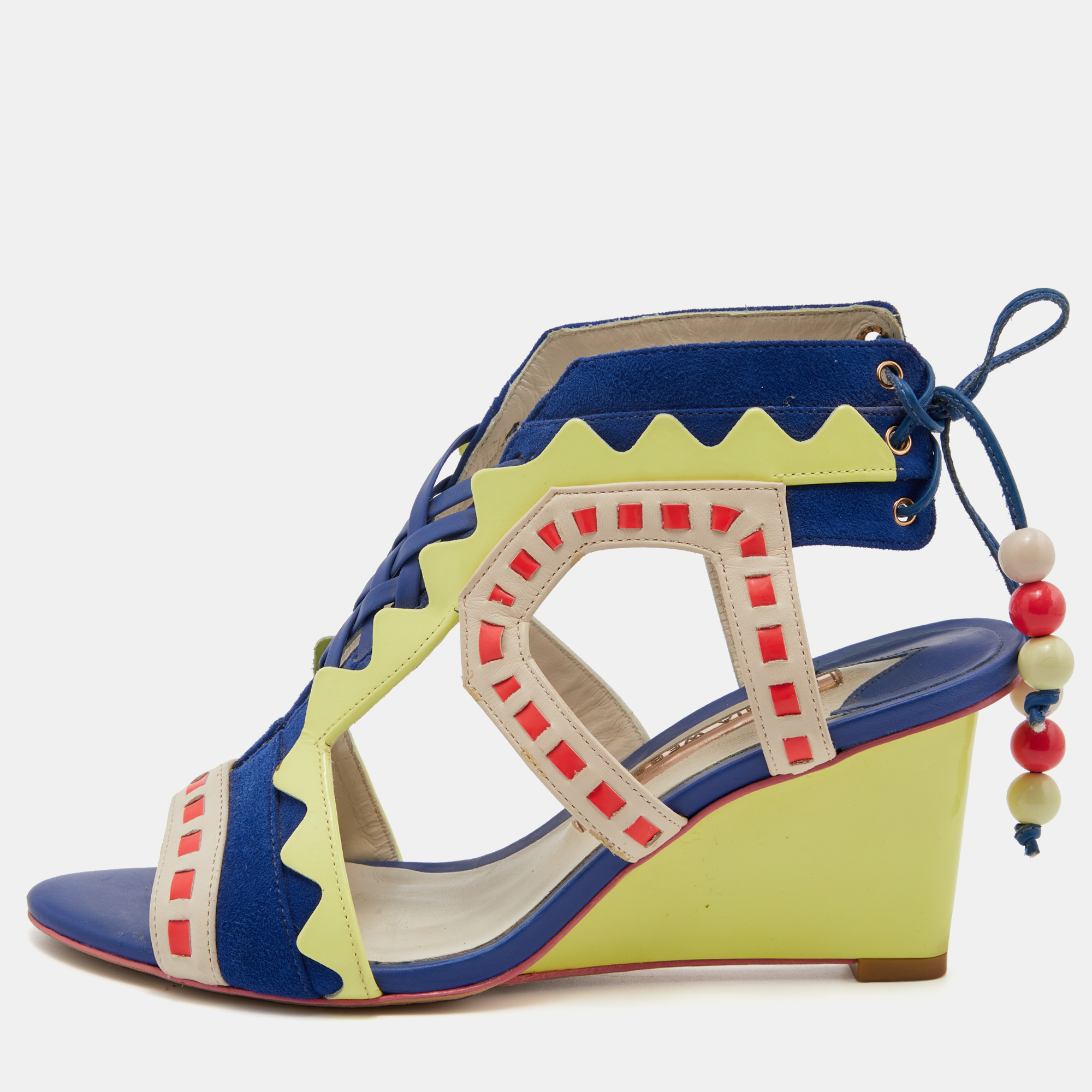 

Sophia Webster Multicolor Leather and Suede Wedge Sandals Size