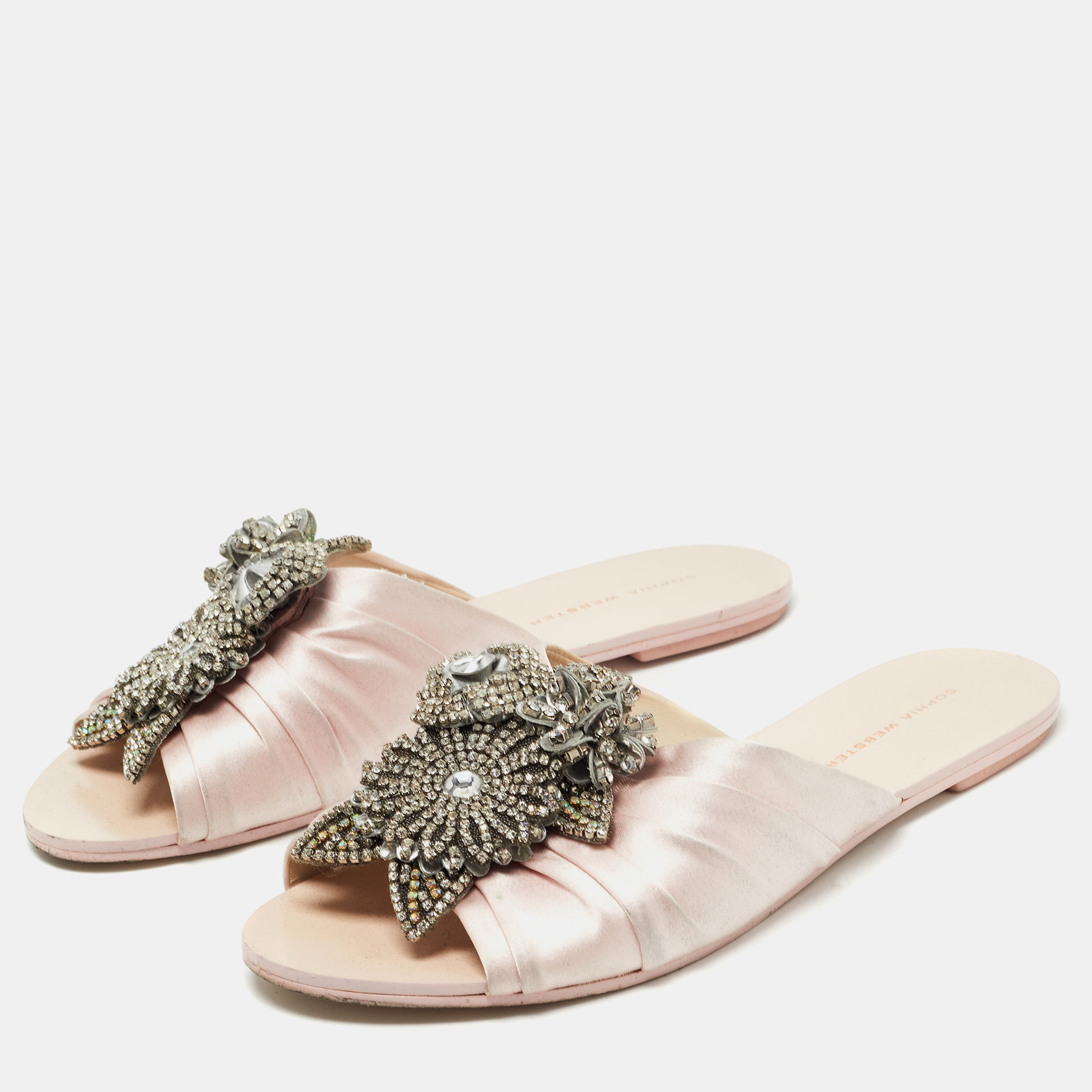 

Sophia Webster Light Pink Satin Lilico Flat Slides Size