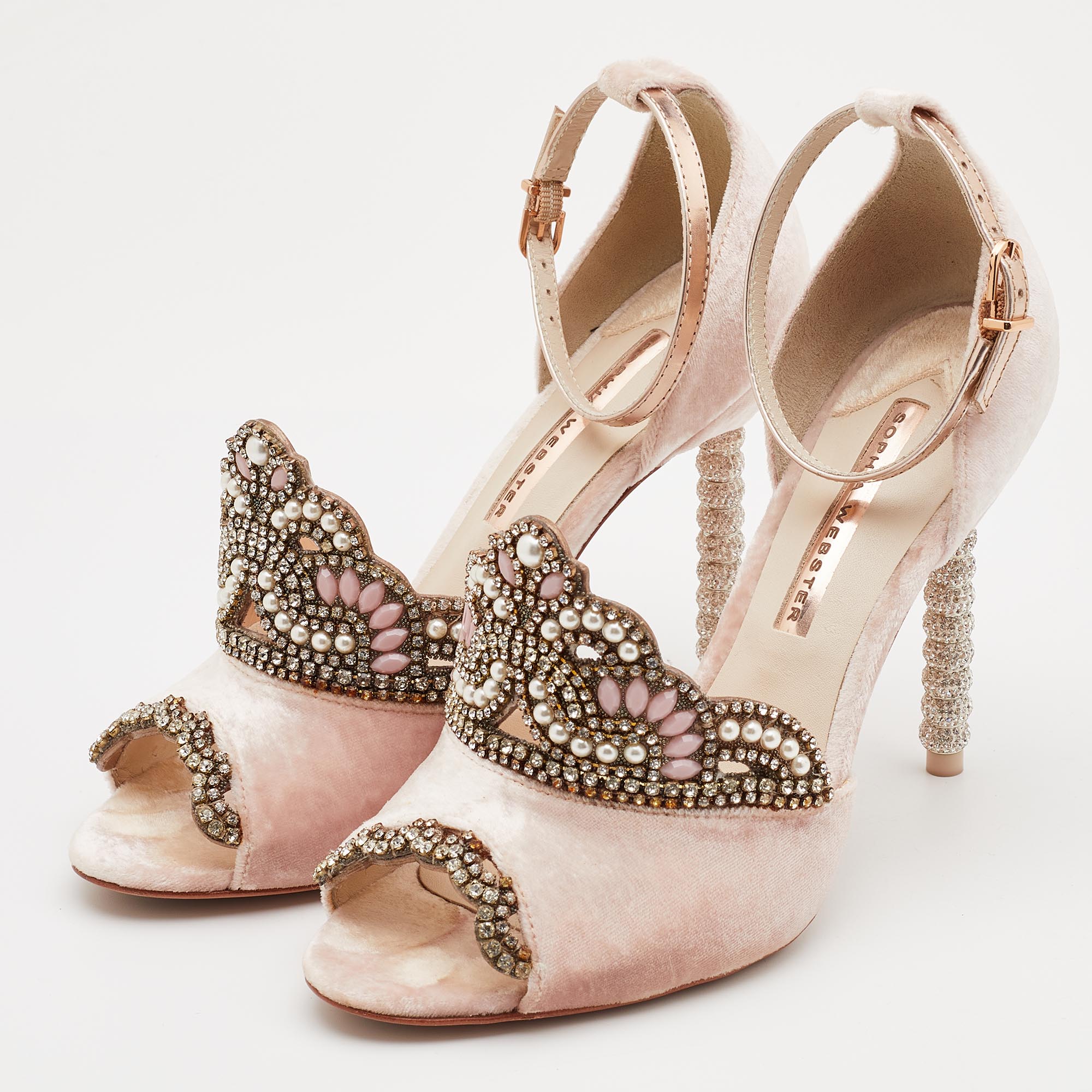 

Sophia Webster Pink Velvet Royalty Crystal Heel Ankle Strap Sandals Size