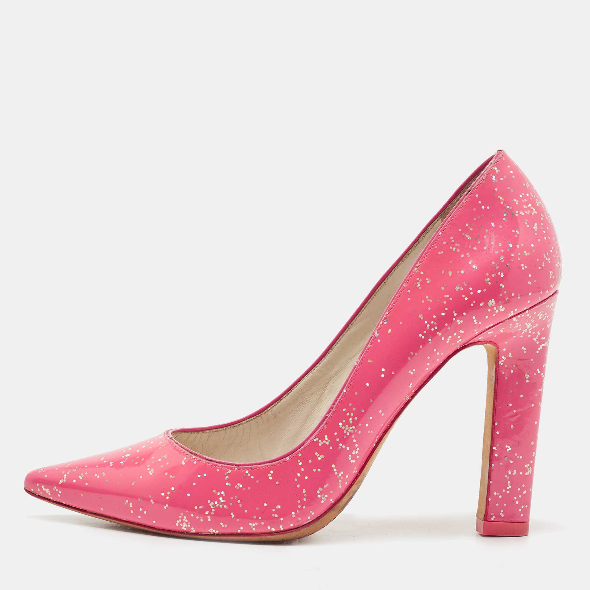 

Sophia Webster Pink Glitter Patent Leather Pointed Toe Pumps Size