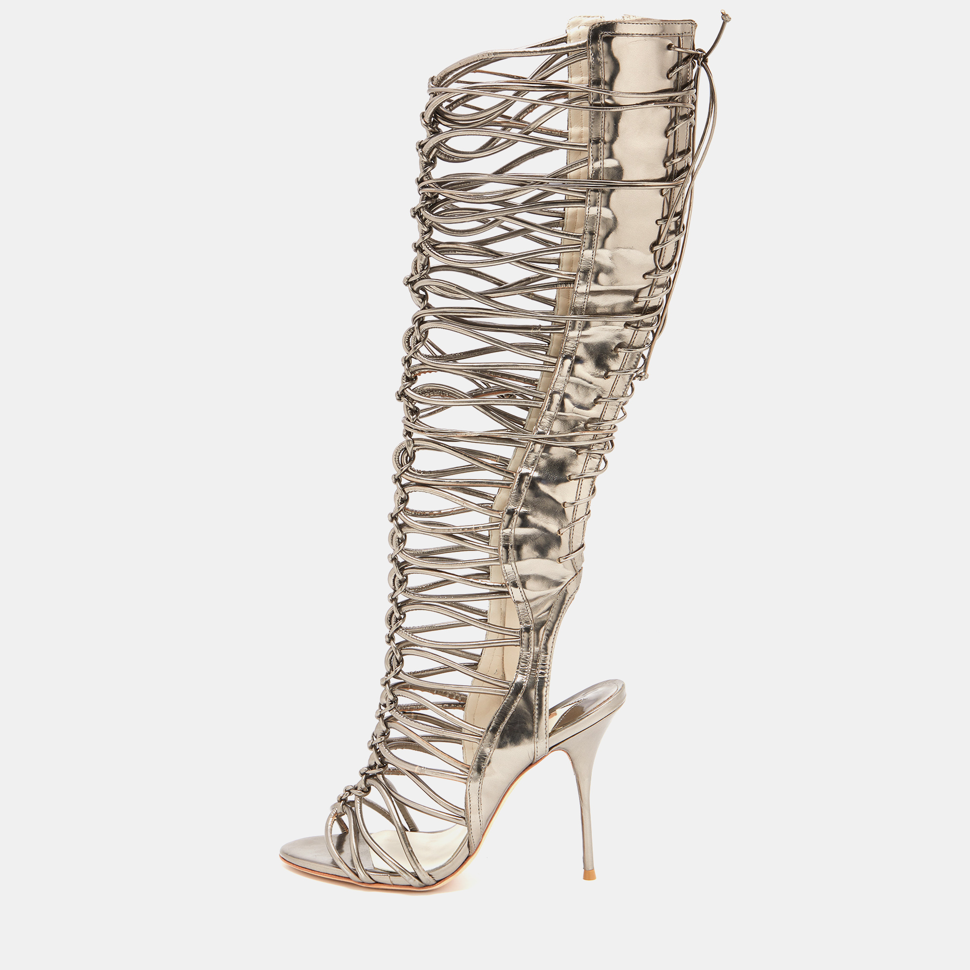 

Sophia Webster Meatllic Leather Clementine Lace-Up Knee High Gladiator Sandals Size, Metallic