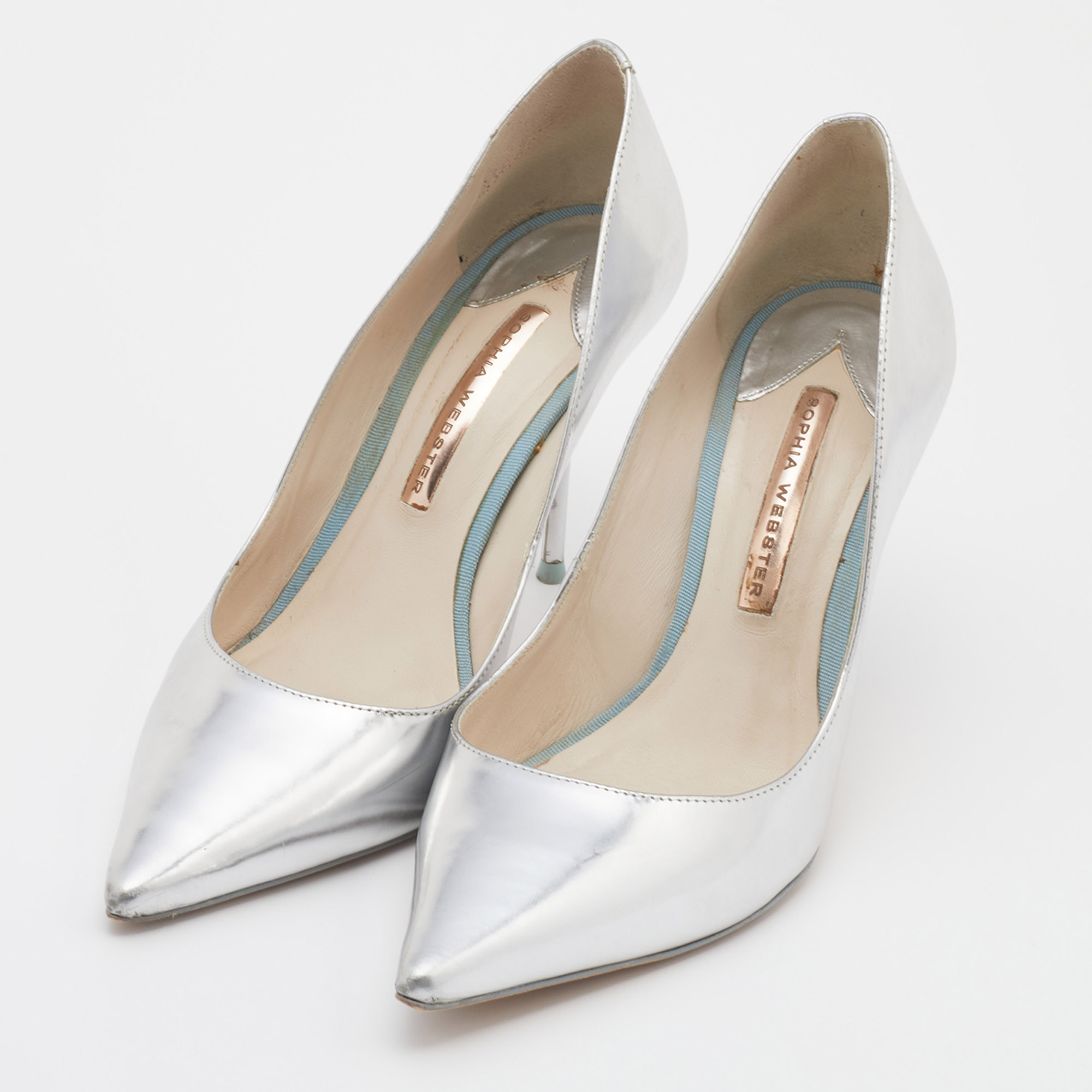 

Sophia Webster Metallic Silver Leather Coco Flamingo Pointed Toe Pumps Size