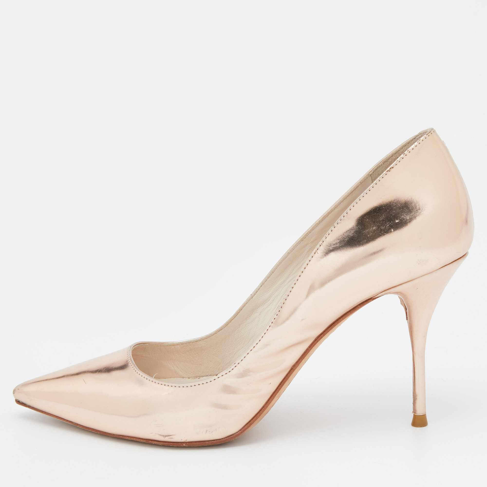 Pre-owned Sophia Webster Metallic Rose Gold Leather Coco Flamingo Pointed Toe Pumps Size 38.5