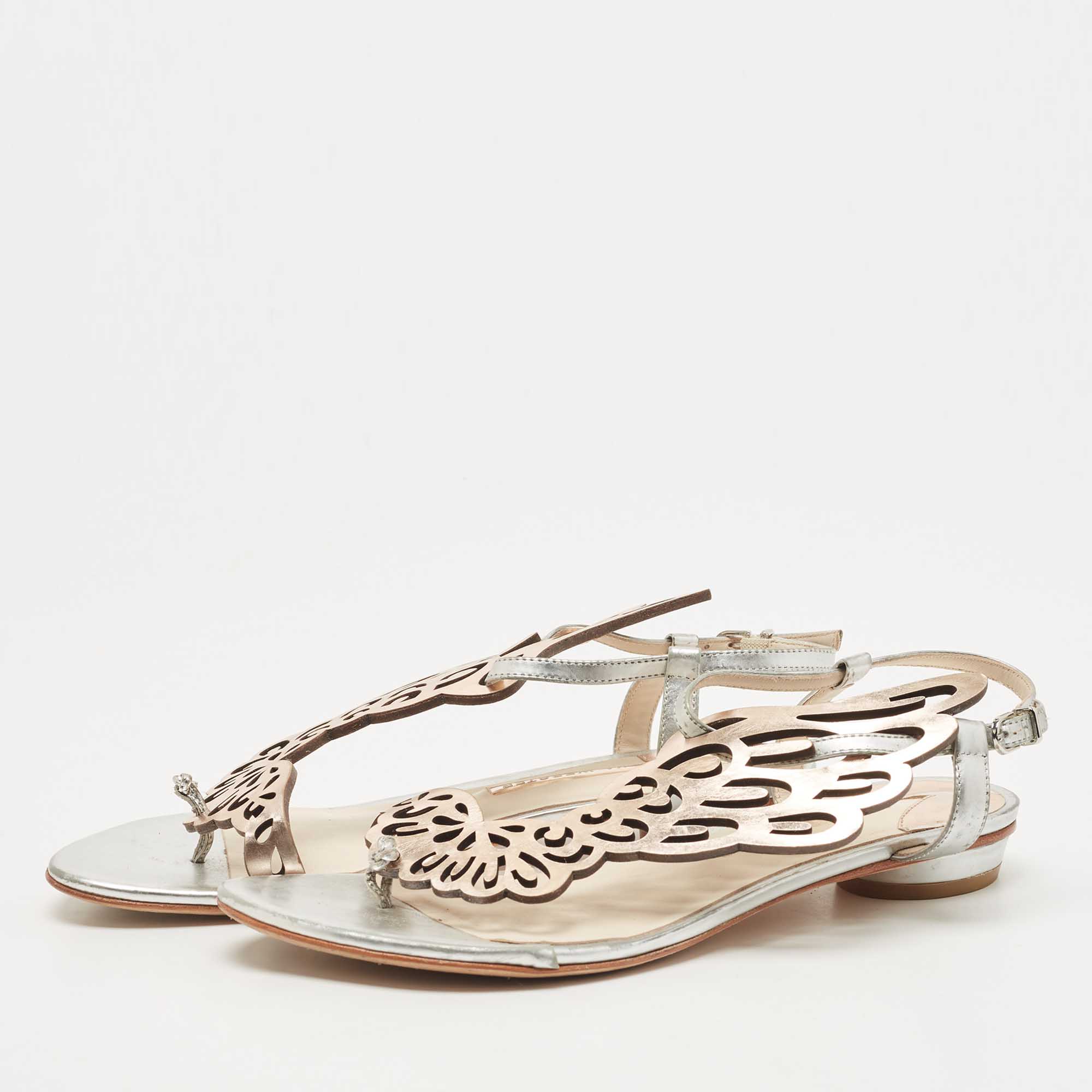 

Sophia Webster Metallic Two Tone Leather Seraphina Flat Sandals Size