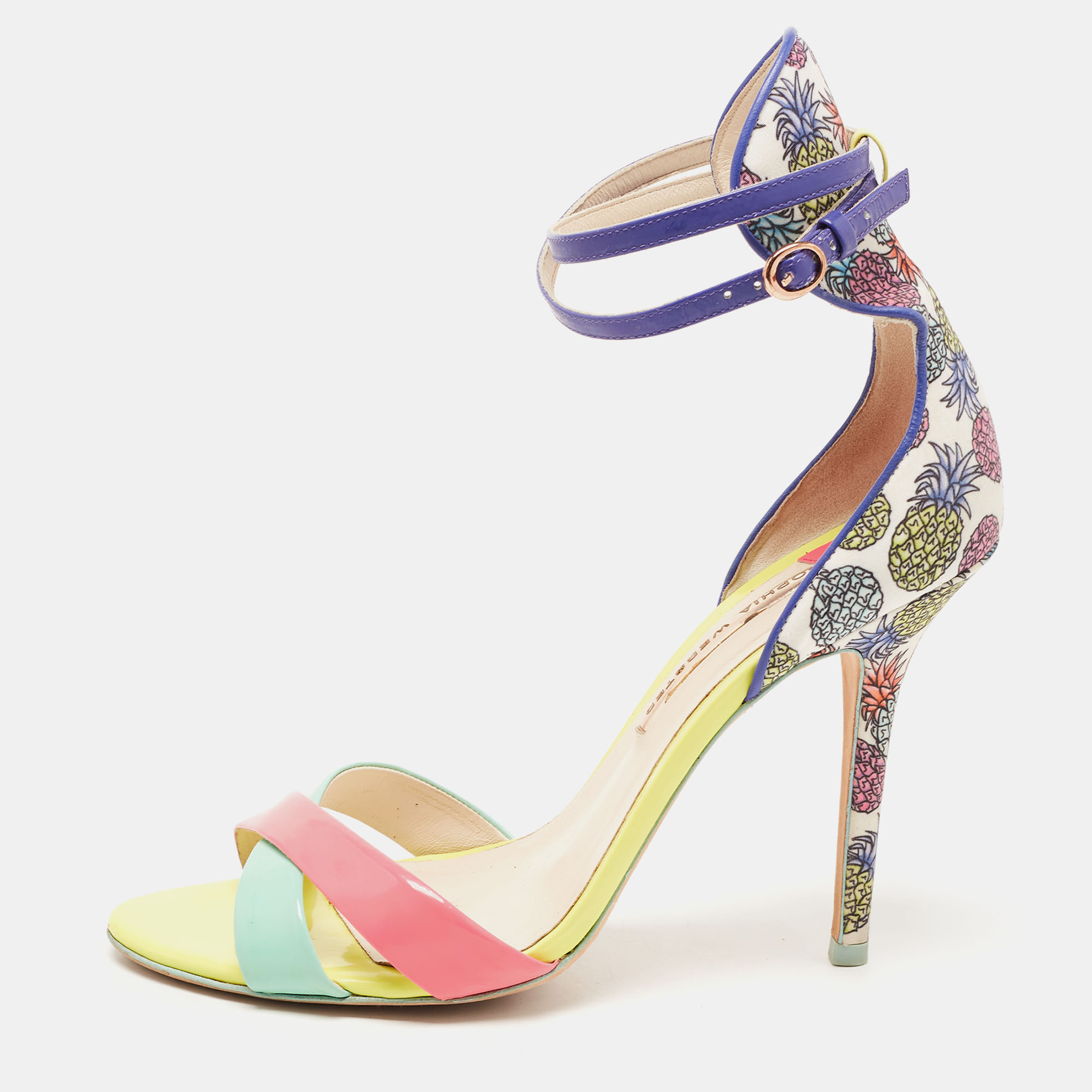 

Sophia Webster Multicolor Leather and Printed Fabric Nicole Ankle Strap Sandals Size