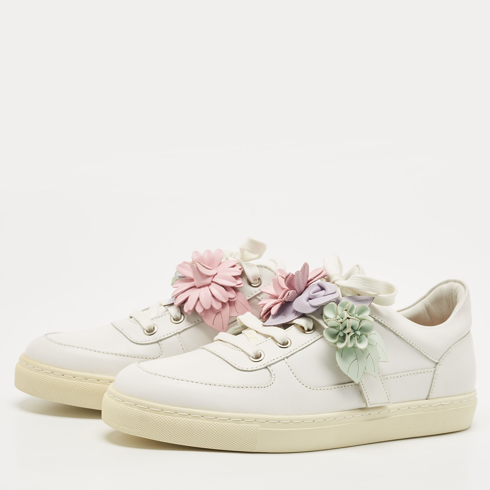 

Sophia Webster White Leather Lilico Flower Low Top Sneakers Size