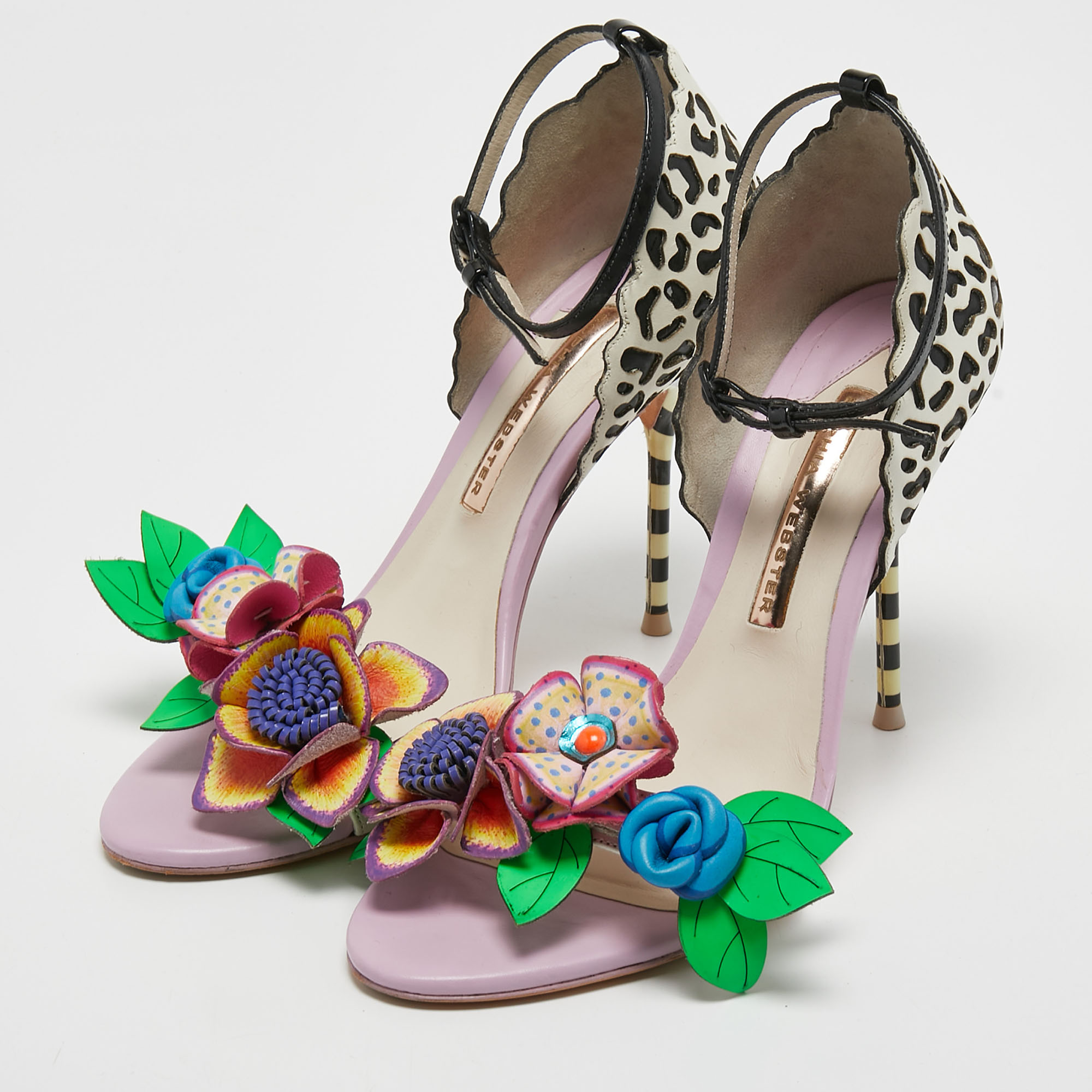 

Sophia Webster Multicolor Leather Lilico Floral Embellished Ankle Strap Sandals Size