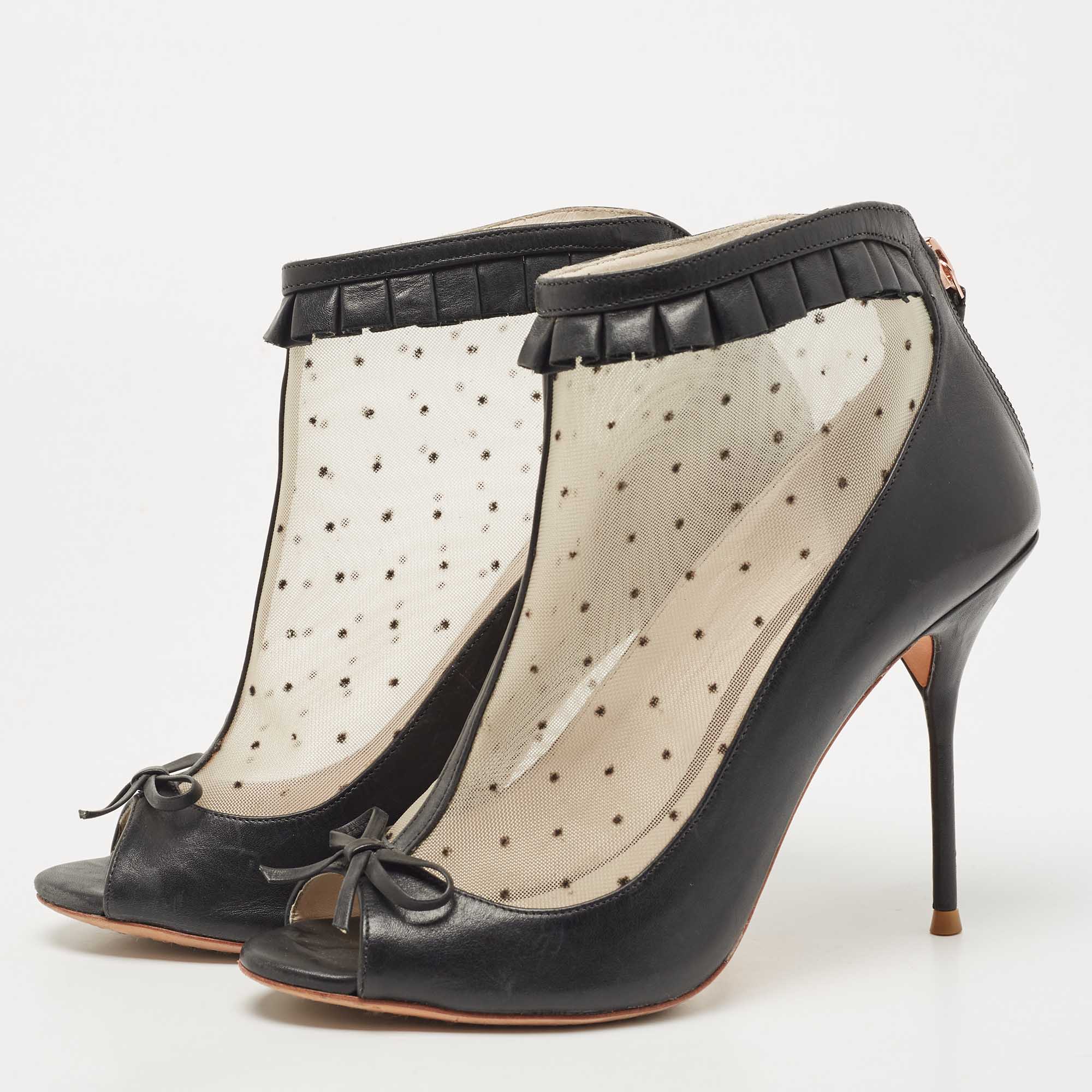 

Sophia Webster Black Leather and Mesh Open Toe Ankle Boots Size