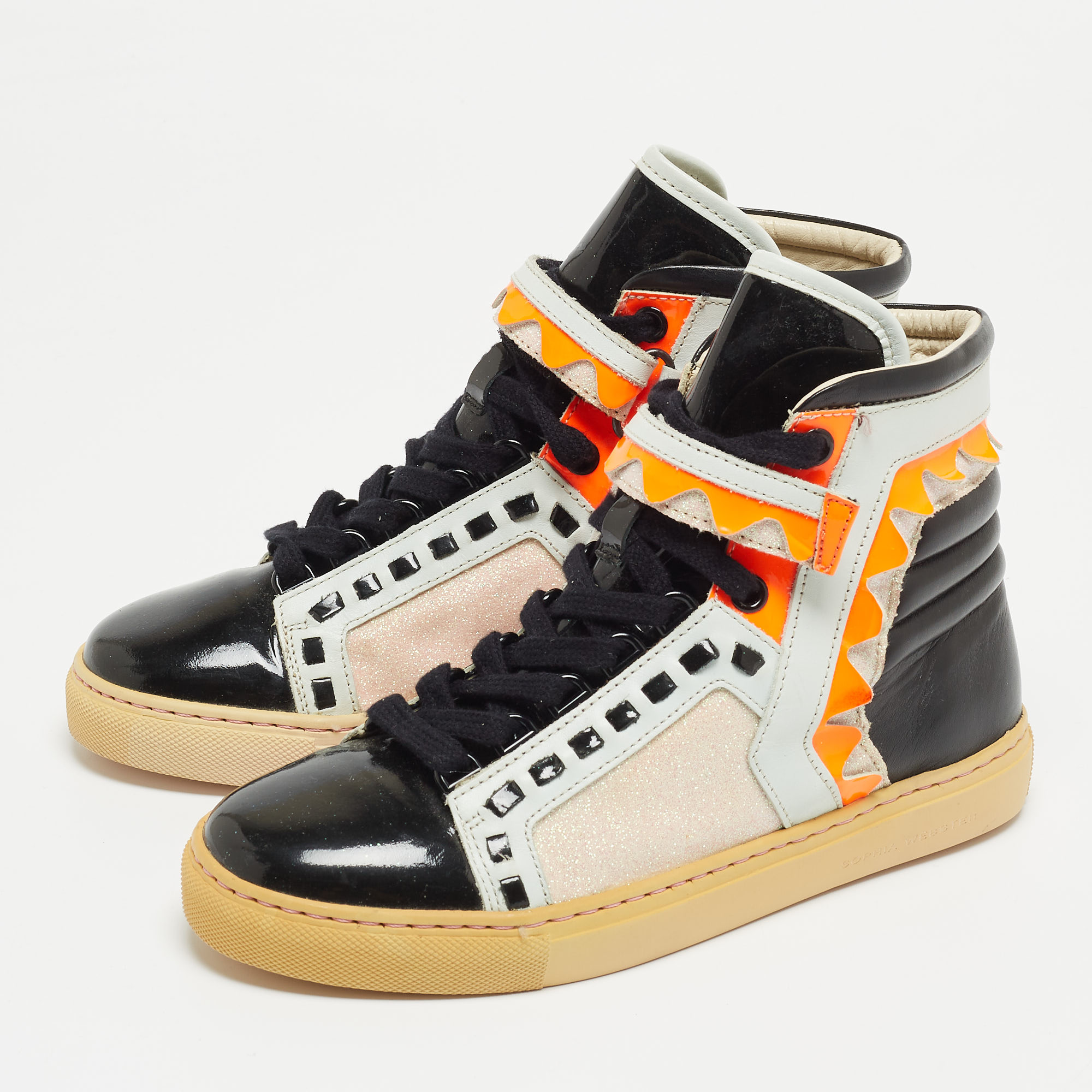 

Sophia Webster Multicolor Patent, Leather and Glitter Riko High Top Sneakers Size