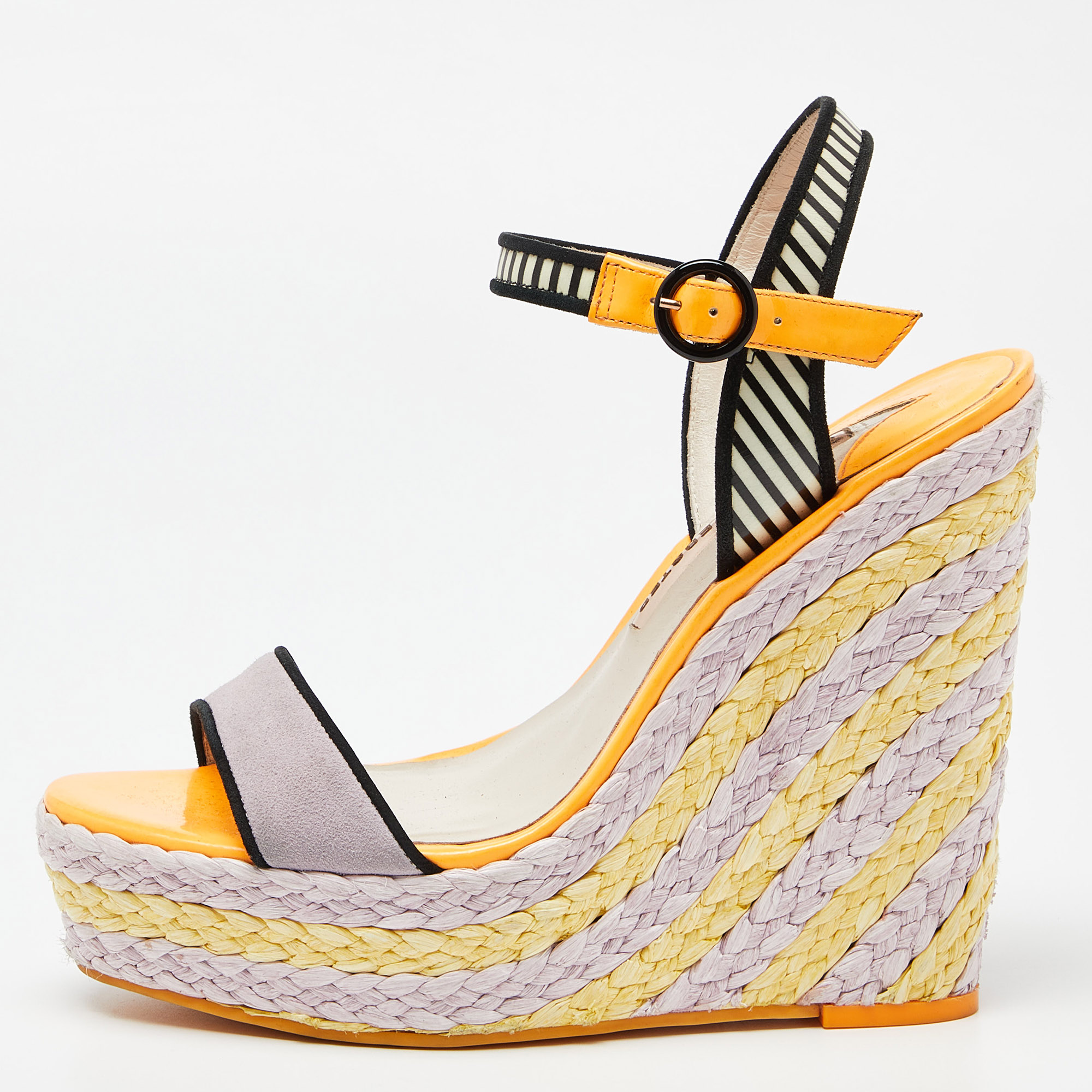 

Sophia Webster Multicolor Suede and Striped Leather Lucita Wedge Sandals Size
