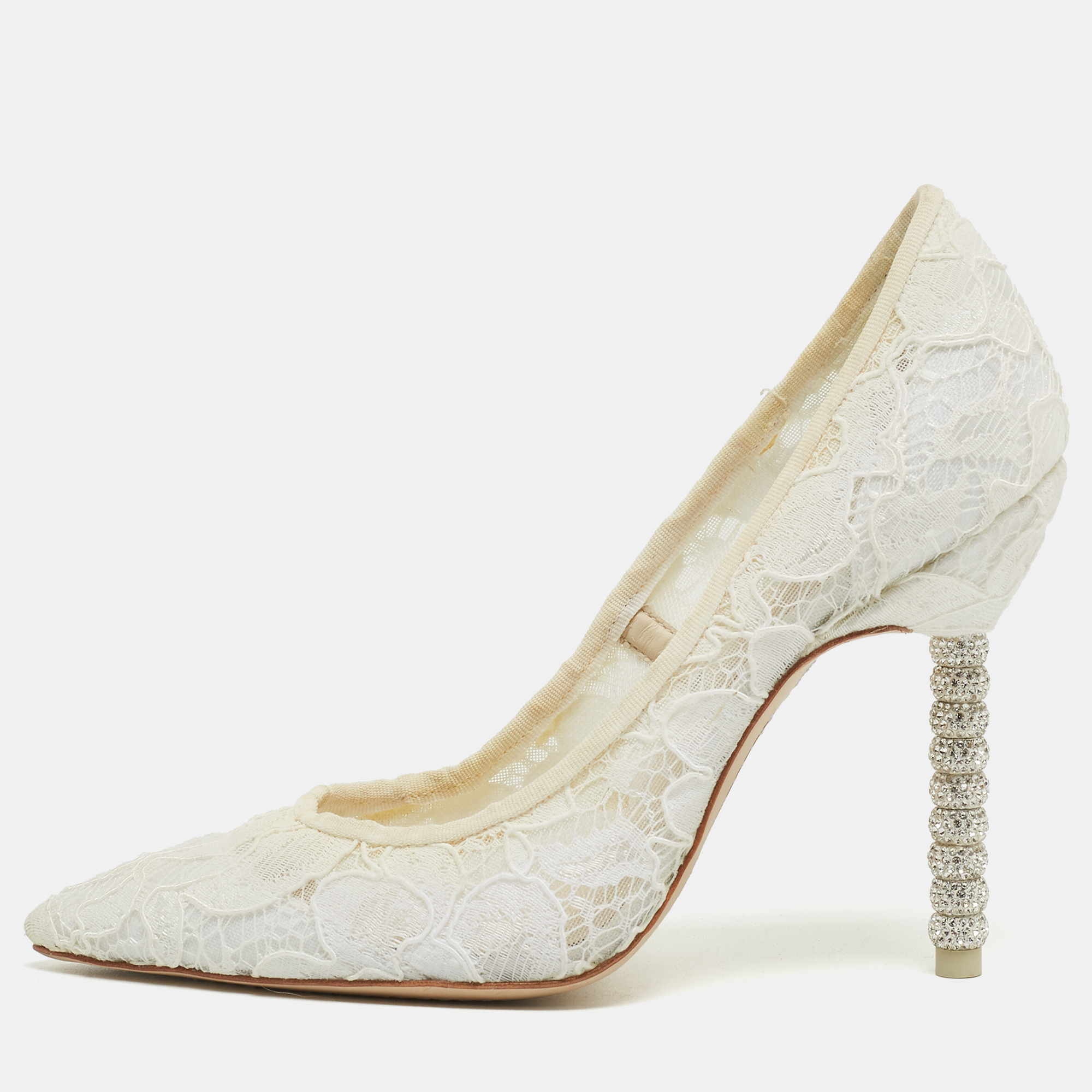 Pre-owned Sophia Webster White Lace Coco Crystal Pumps Size 36