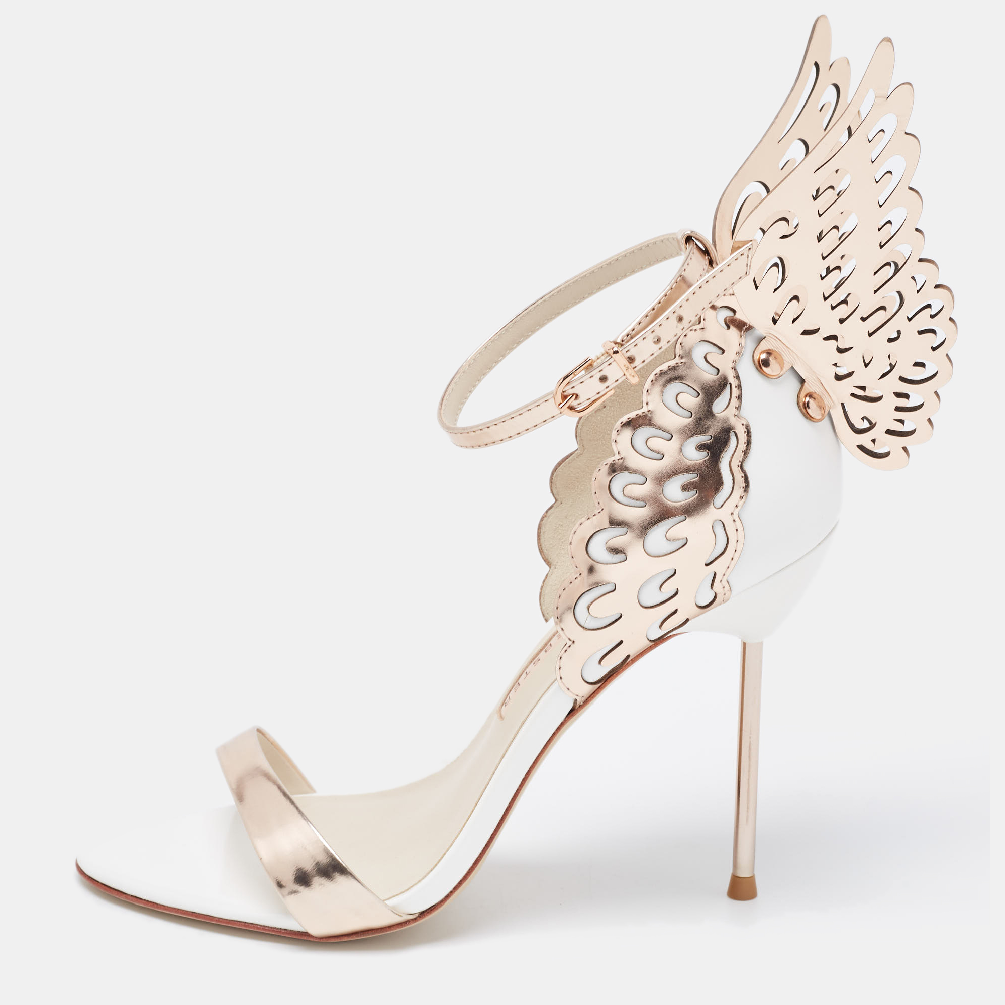 Pre Owned Sophia Webster Rose Gold/White Leather Evangeline Ankle Strap Sandals Size 37