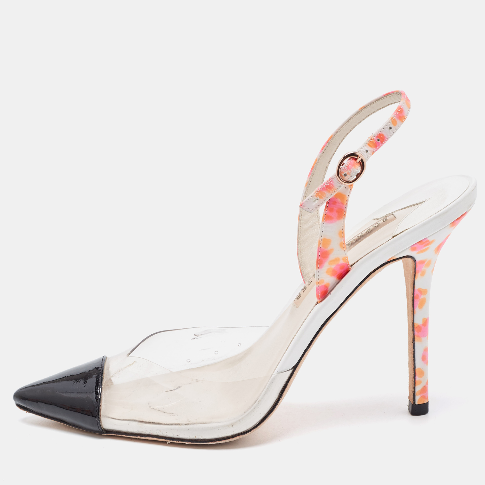 Pre-owned Sophia Webster Tricolor Patent And Pvc Animal Print Slingback Pumps Size 39 In Transparent