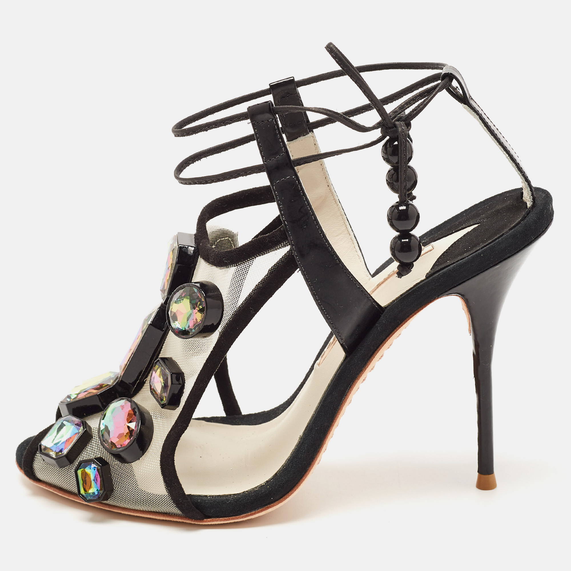

Sophia Webster Black Mesh and Suede Bow Ankle Strap Sandals Size