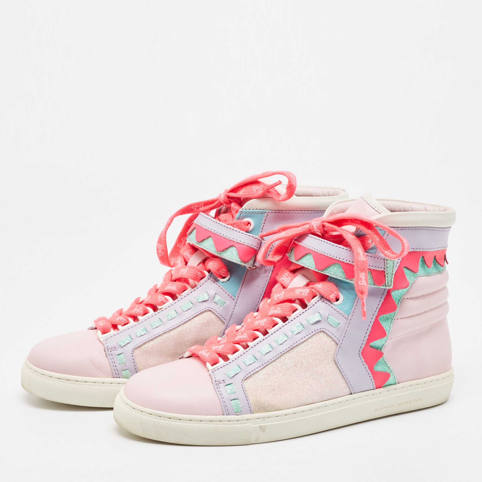 

Sophia Webster Multicolor Leather And Glitter Riko High Top Sneakers Size