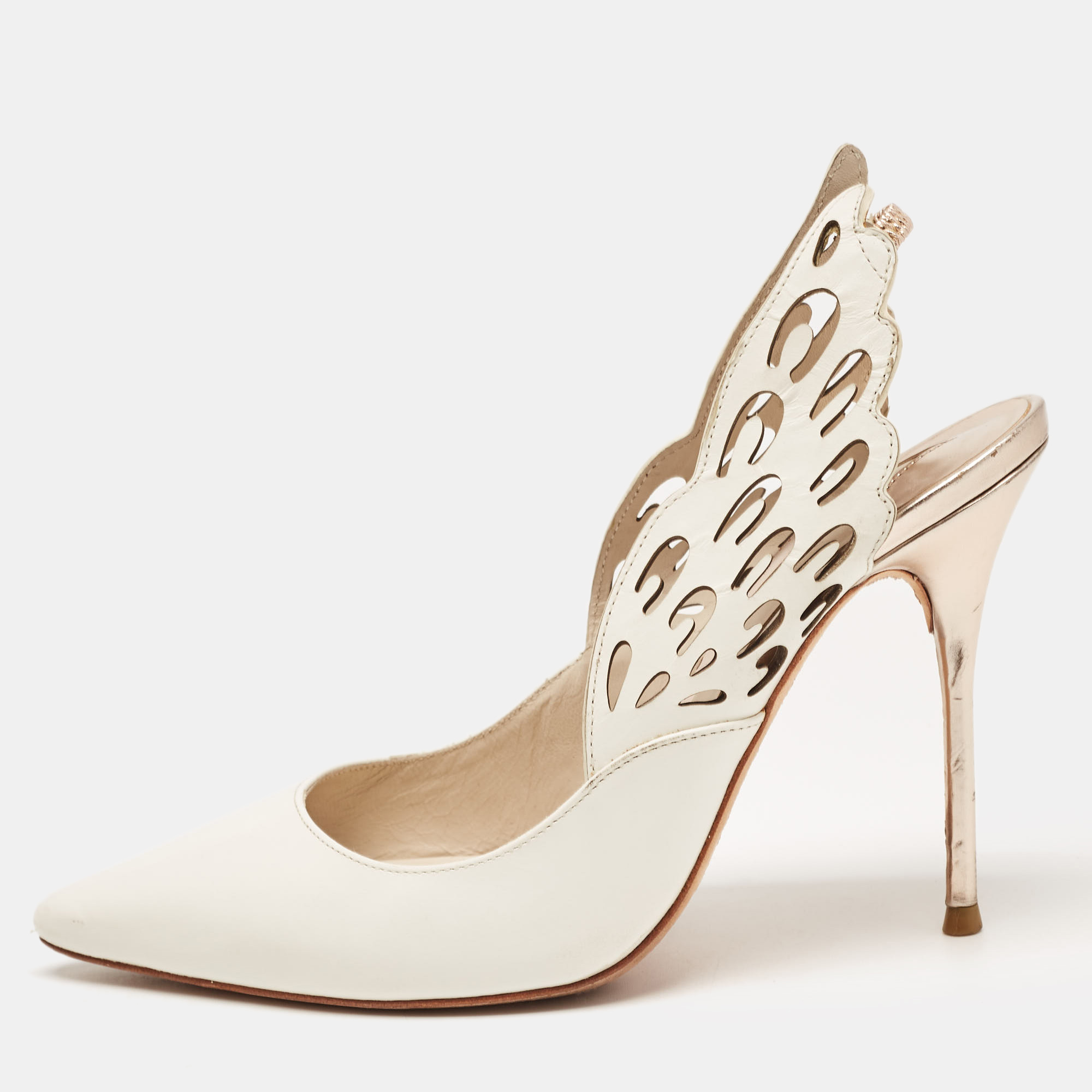 

Sophia Webster White Leather Angelo Pointed Toe Slingback Pumps Size