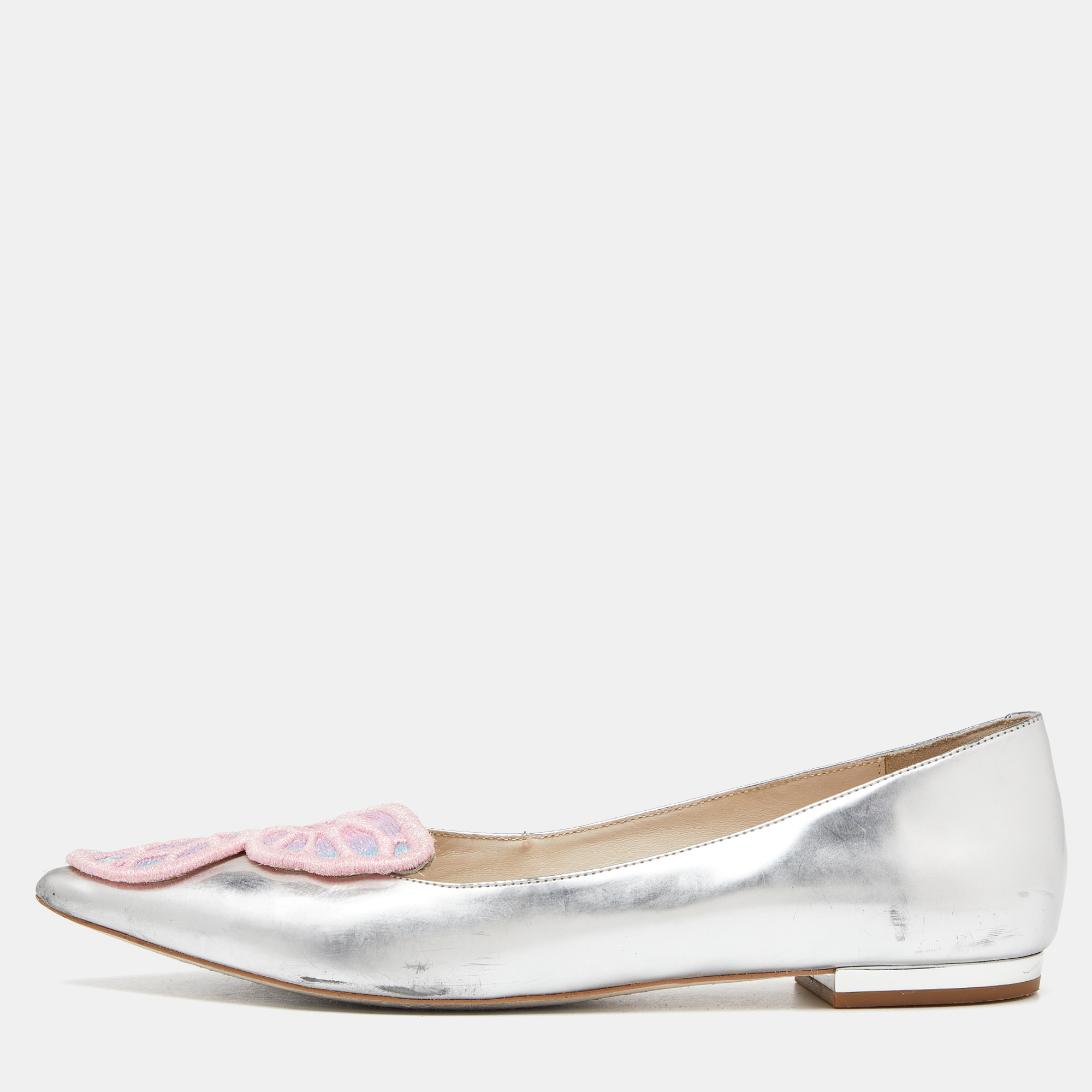 Pre-owned Sophia Webster Silver Patent Leather Bibi Butterfly Ballet Flats Size 41