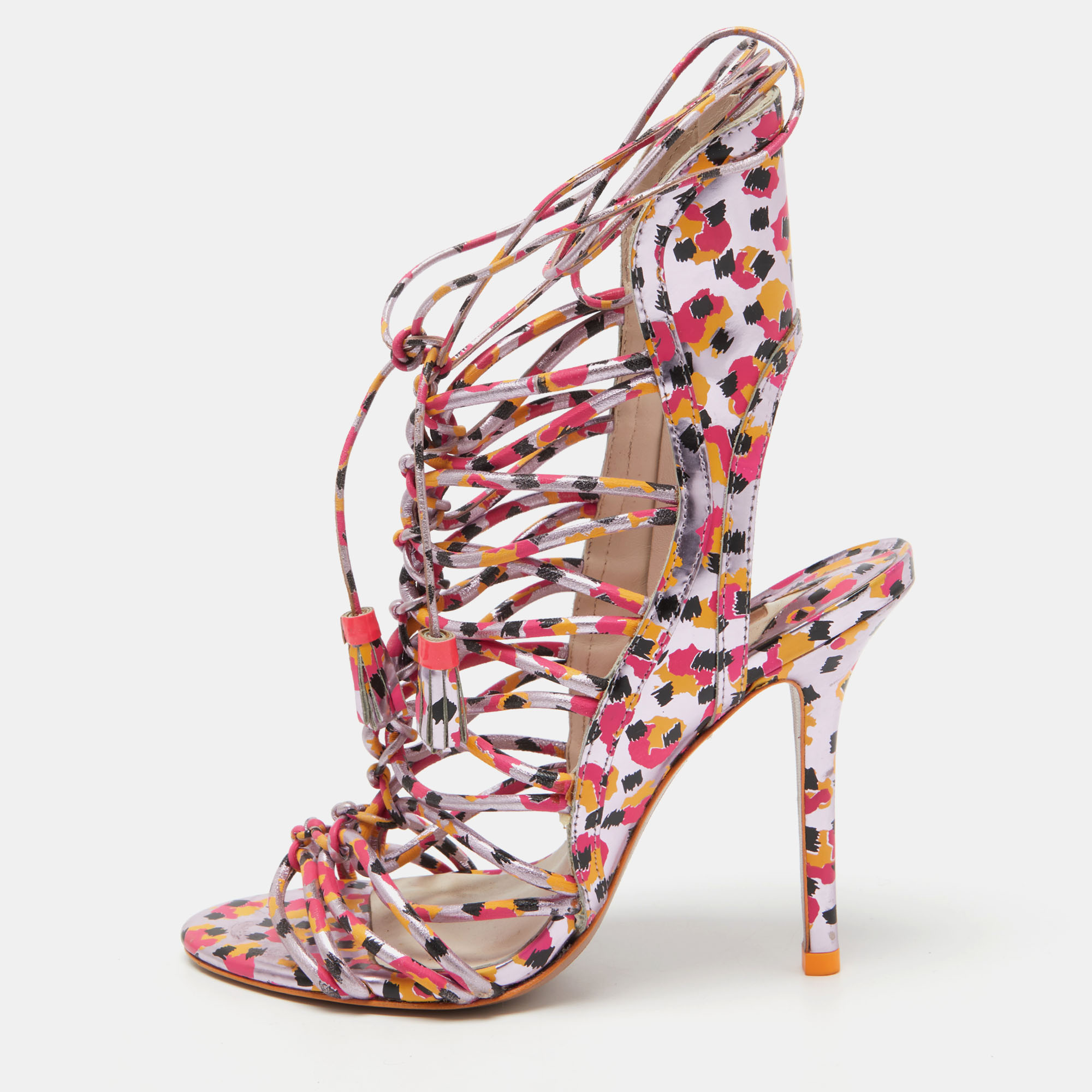 

Sophia Webster Tricolor Printed Leather Lacey Sandals Size, Pink
