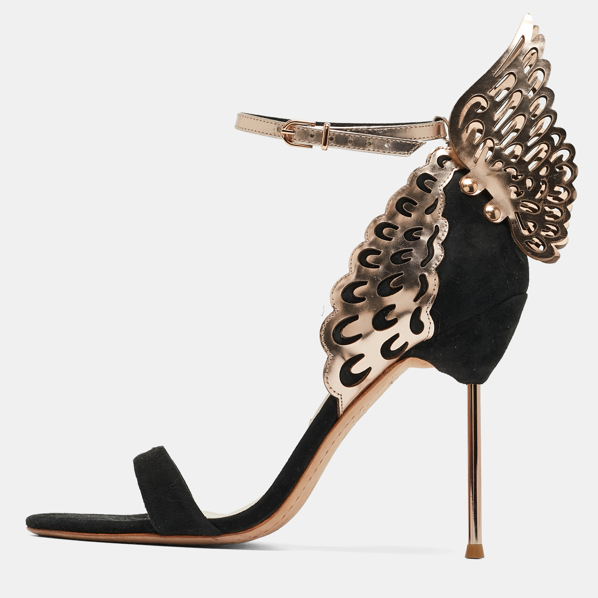 Pre-owned Sophia Webster Black/rose Gold Suede And Leather Evangeline Sandals Size 40