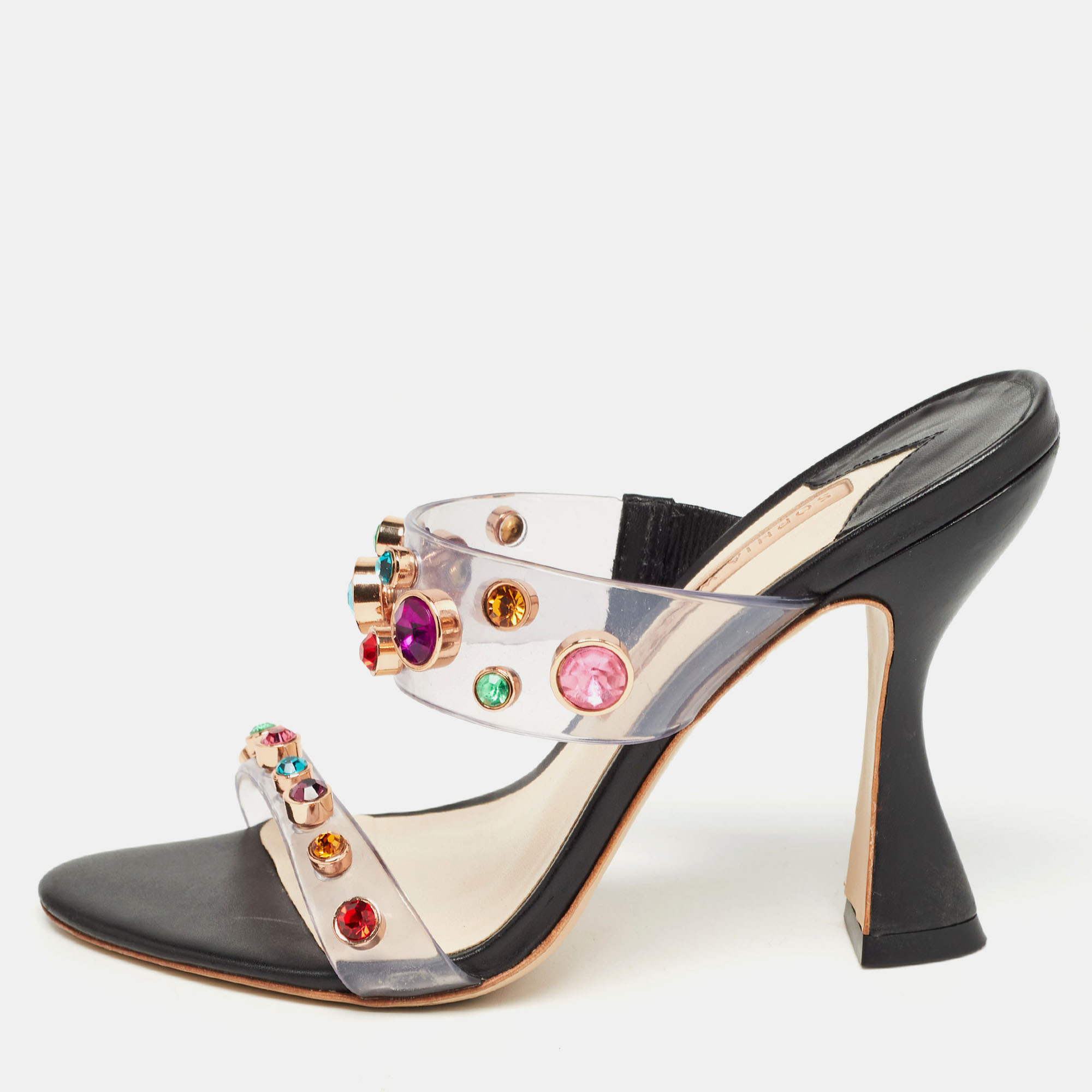 

Sophia Webster Black PVC and Leather Dina Crystals Slide Sandals Size