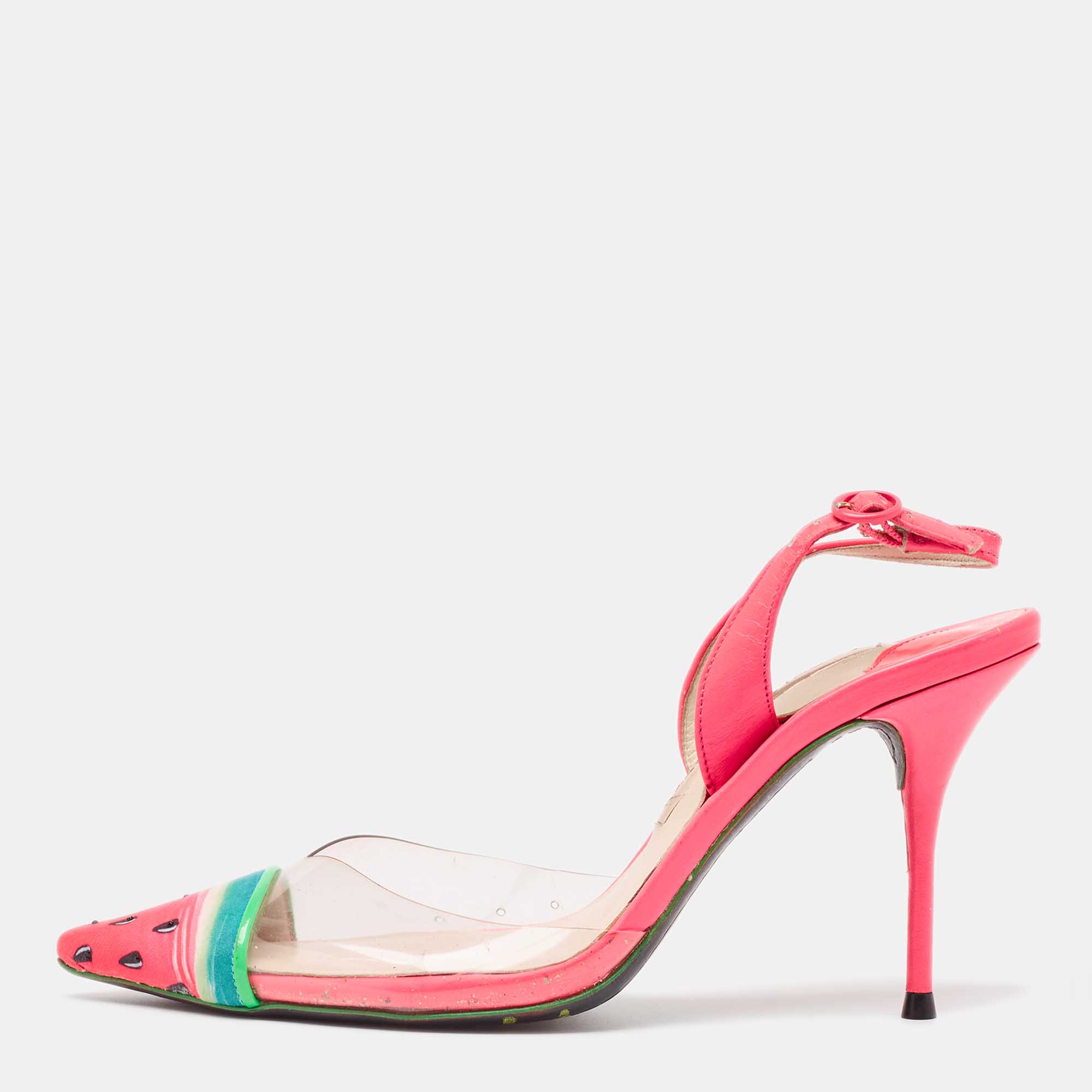 Pre-owned Sophia Webster Multicolor Leather And Pvc Printed Slingback Pumps Size 36 In Pink