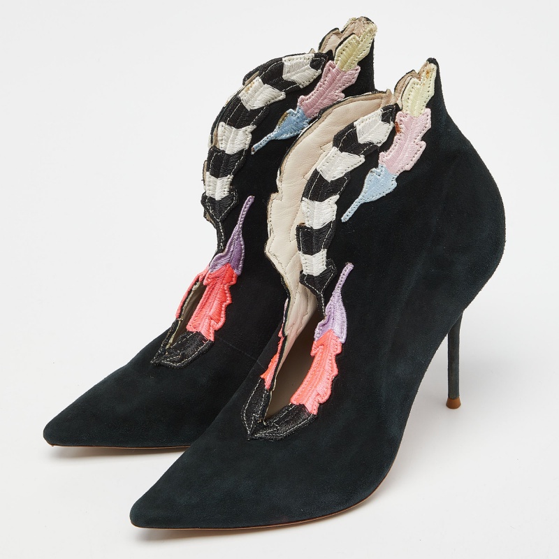 Sophia Webster Multicolor Embroidered Suede Ankle Booties Size 39.5 
