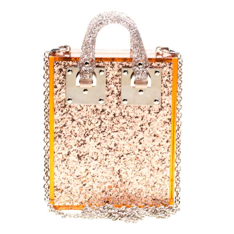 Sophie Hulme Clear Brown Glitter Perspex Compton Crossbody Bag 