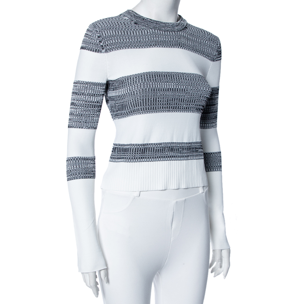 

Sportmax White & Grey Knit Long Sleeve Cropped Crewneck Top