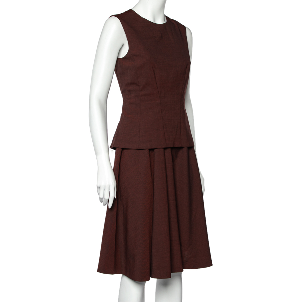 

Sportmax Brown Wool Sleeveless Peplum Dress