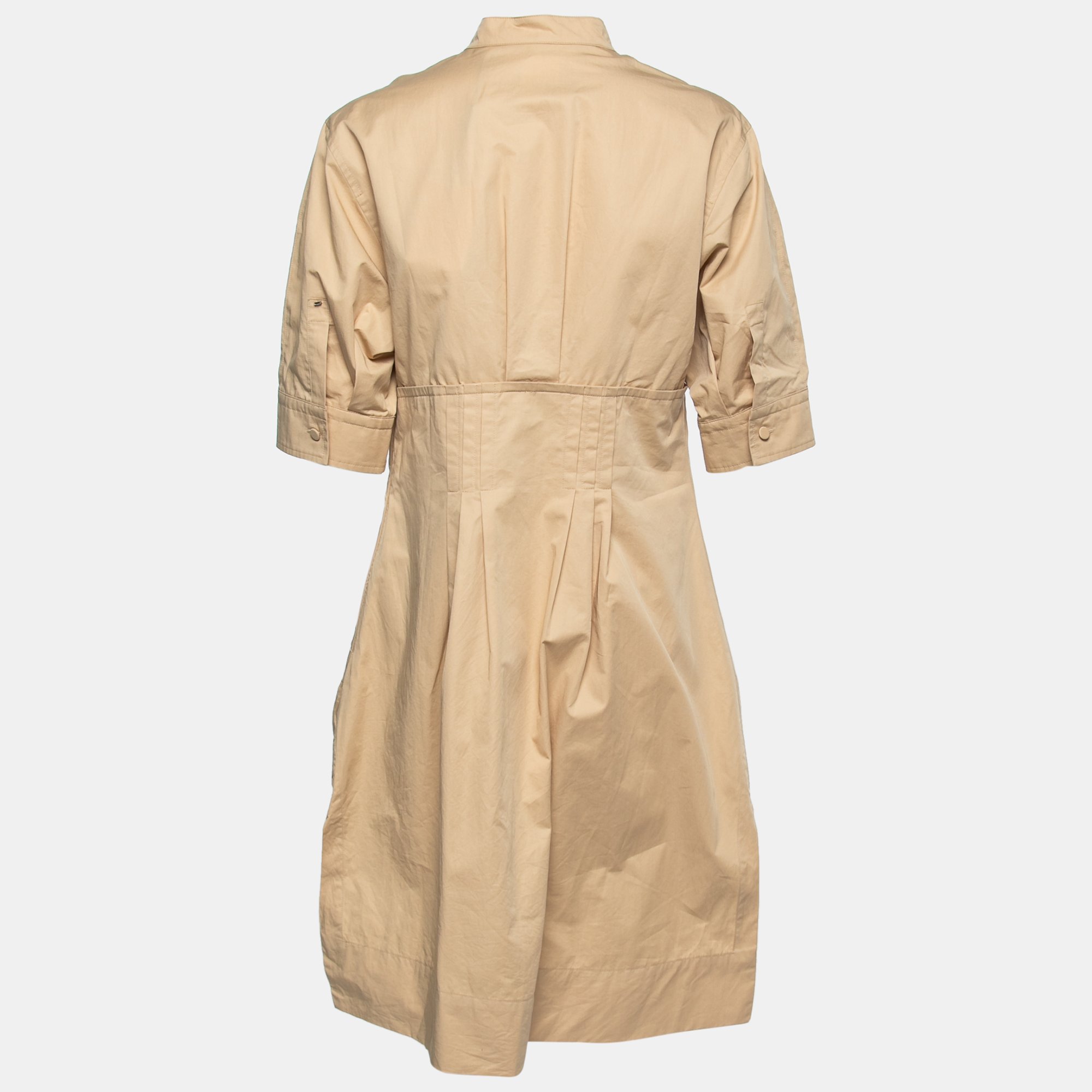 

Sportmax Beige Cotton Pleated Shirt Midi Dress