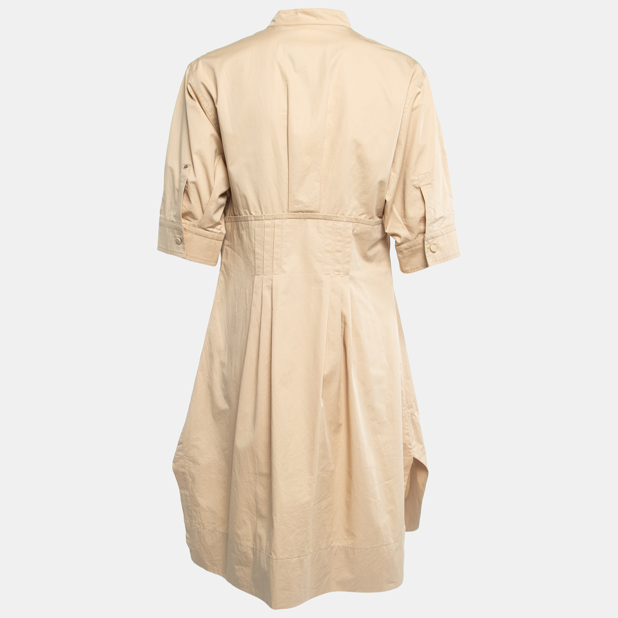 

Sportmax Beige Cotton Button Front Pleated Short Shirt Dress