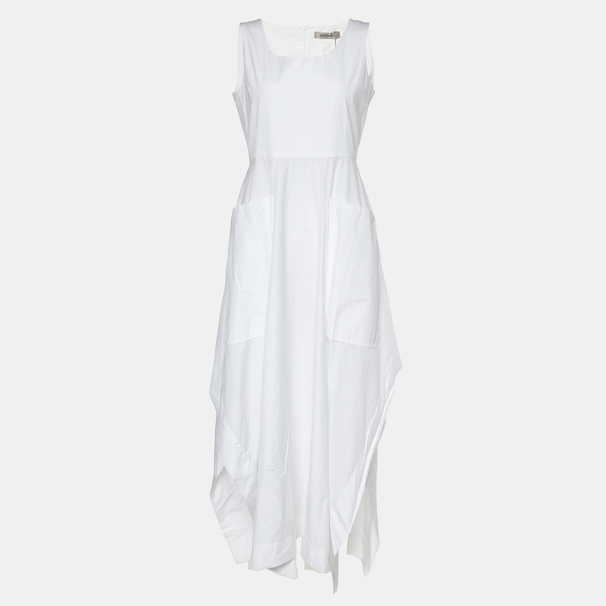 

Sportmax White Cotton Sleeveless Midi Dress S