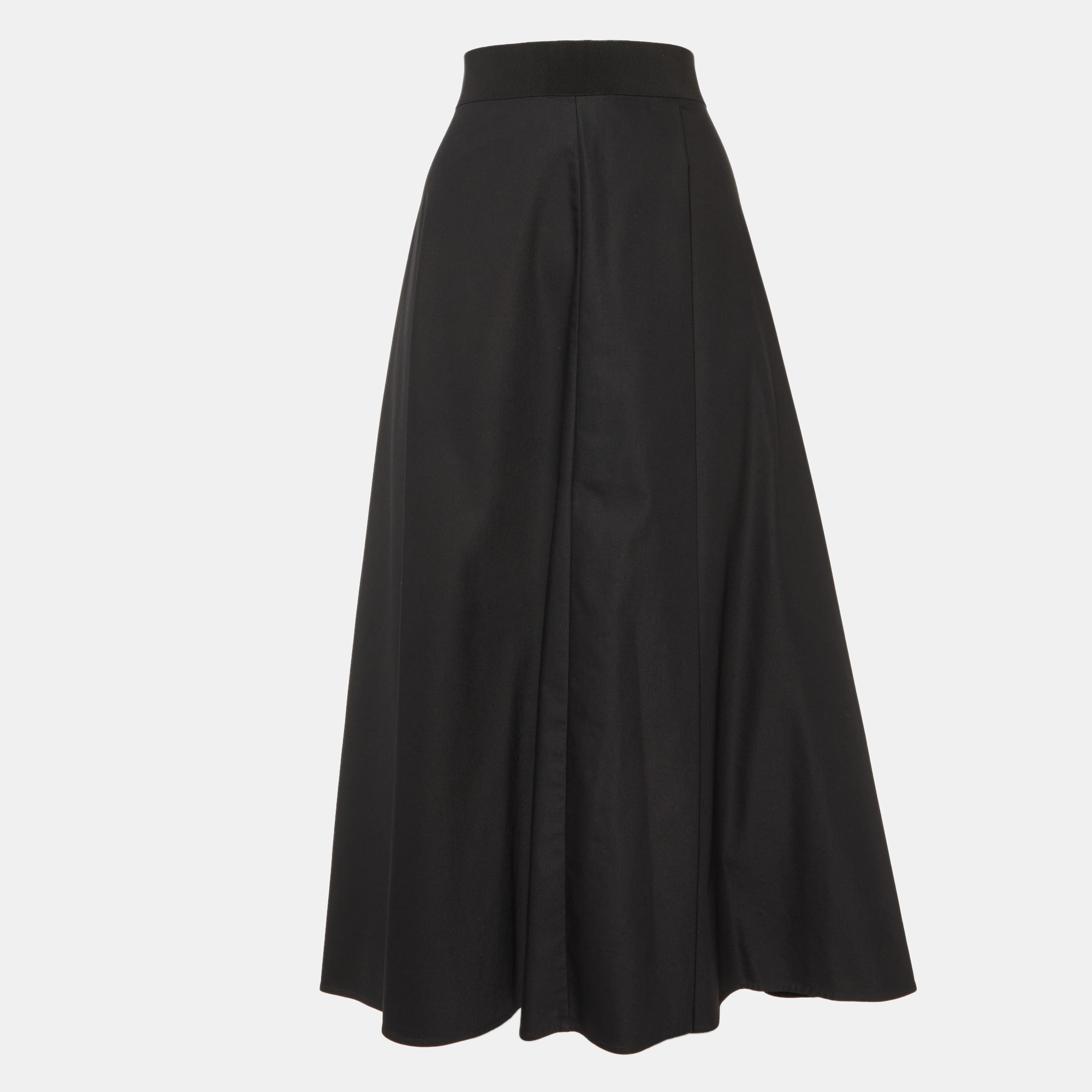 

Sportmax Black Gabardine Pleated Midi Skirt L