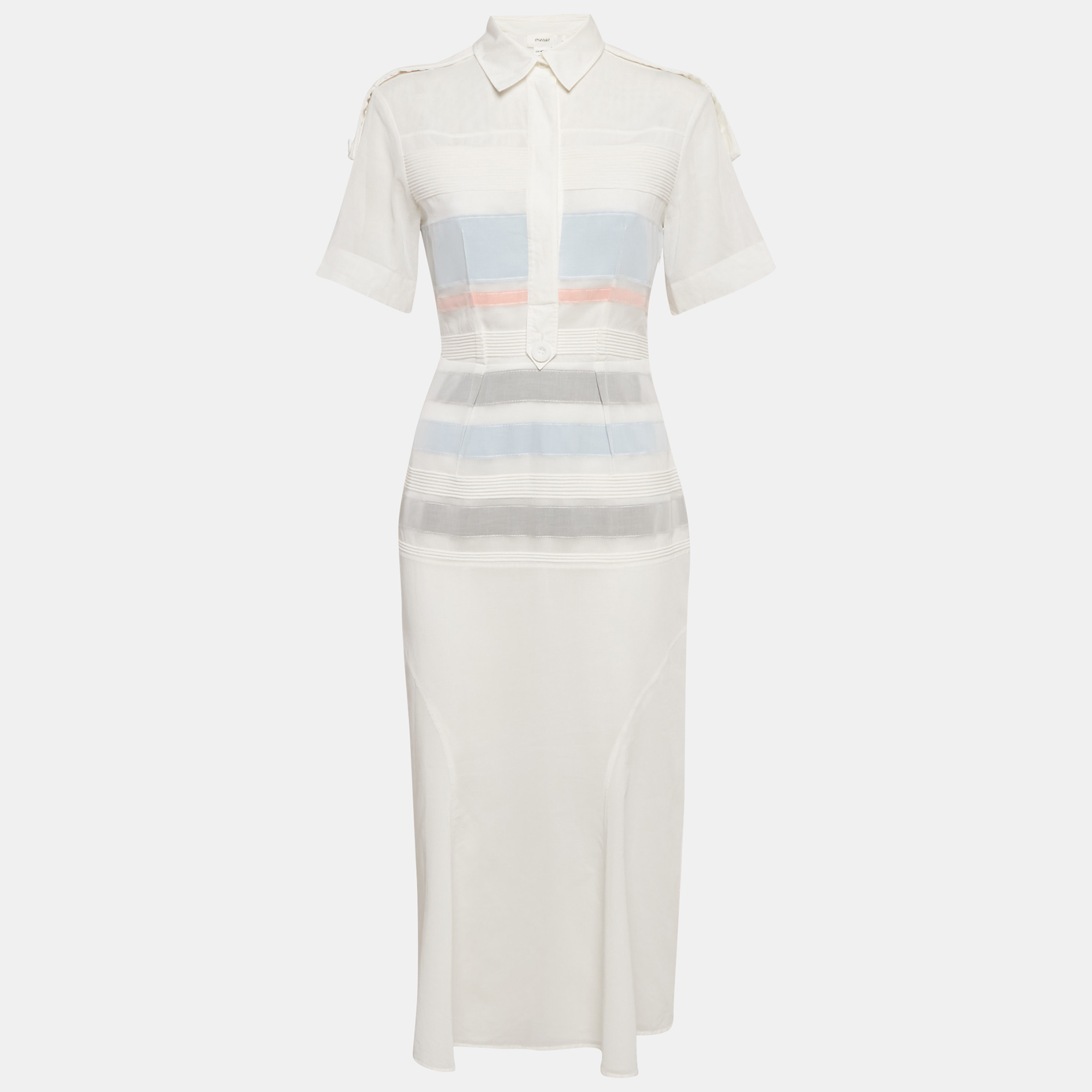 

Sportmax White Cotton Pintuck Detail Dress Midi S