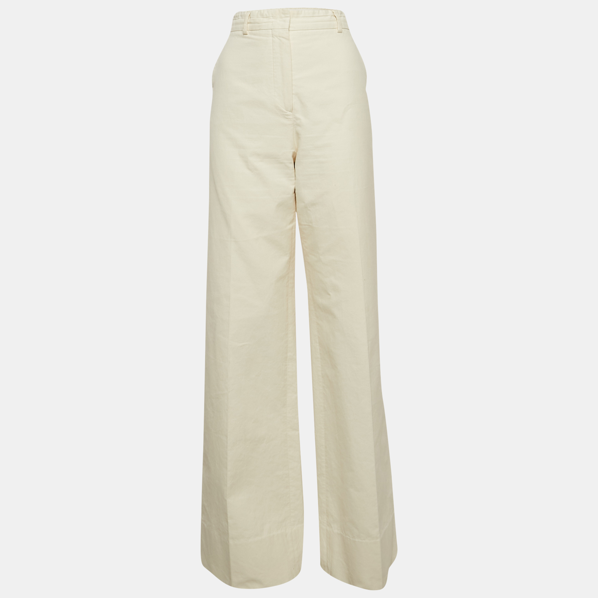 

Max Mara Off-White Cotton Wide-Leg Trousers L