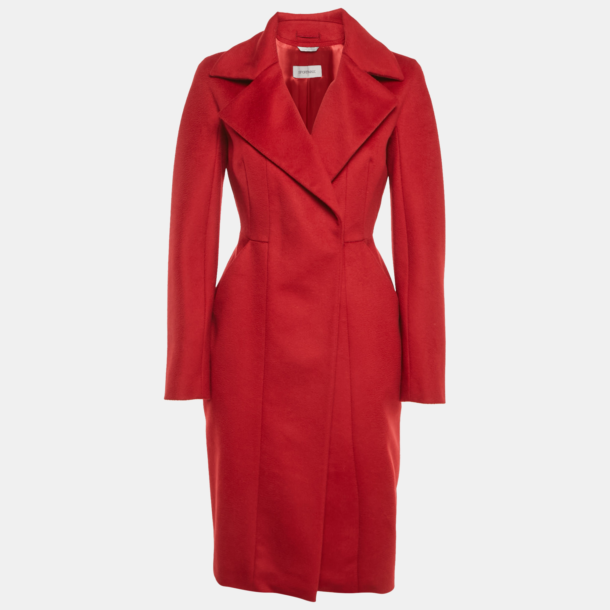 

Sportmax Red Wool Felt Mid-Length Coat S