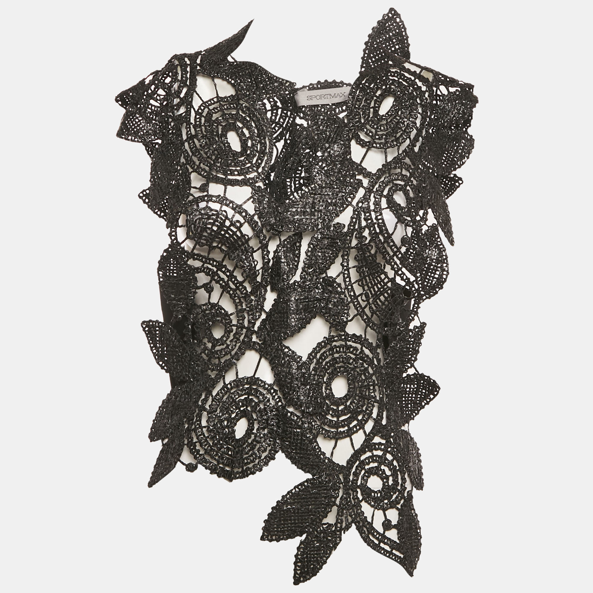

Sportmax Black Lace Elastic Band Trim Top S