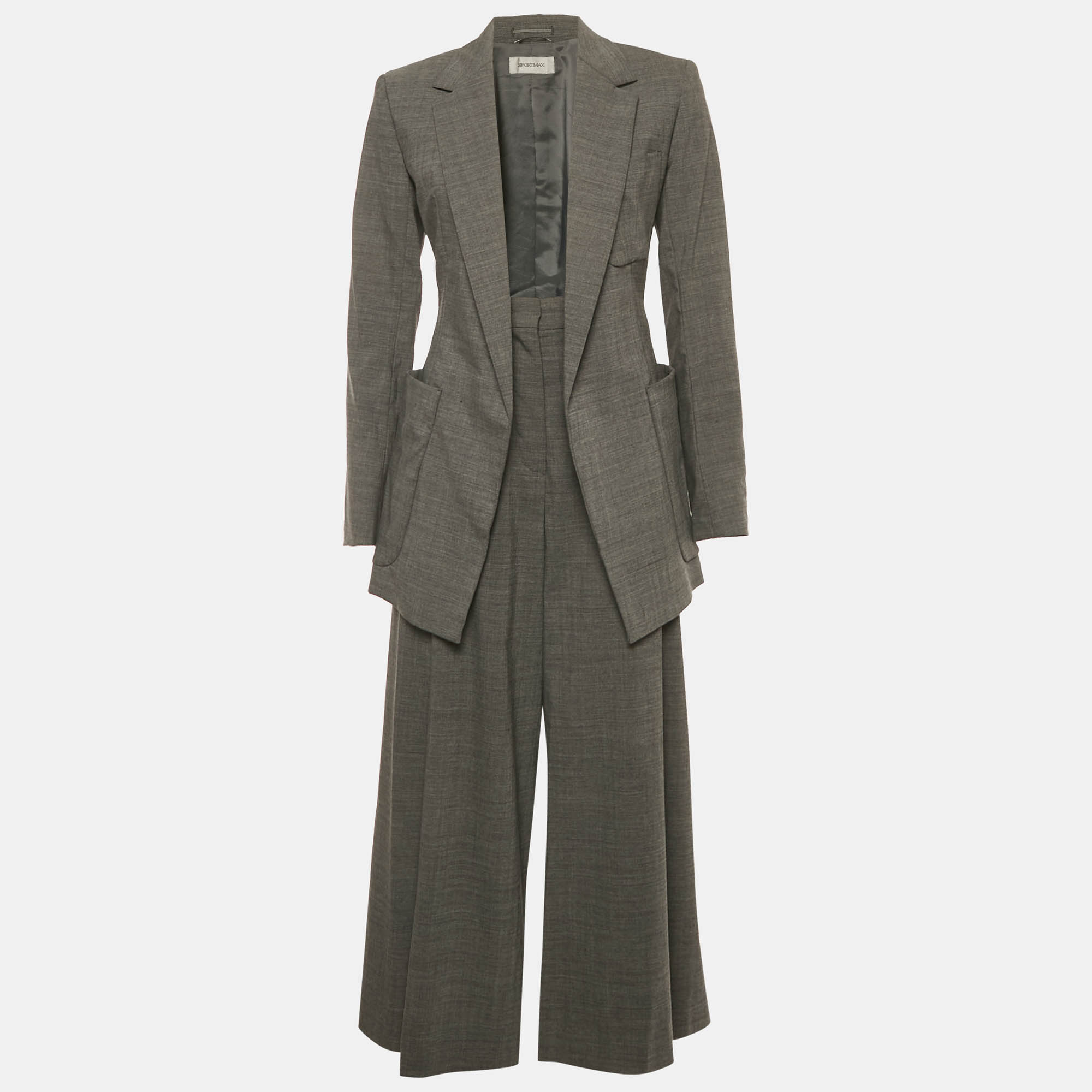 Pre-owned Sportmax Grey Wool Open Front Suit M In Gray
