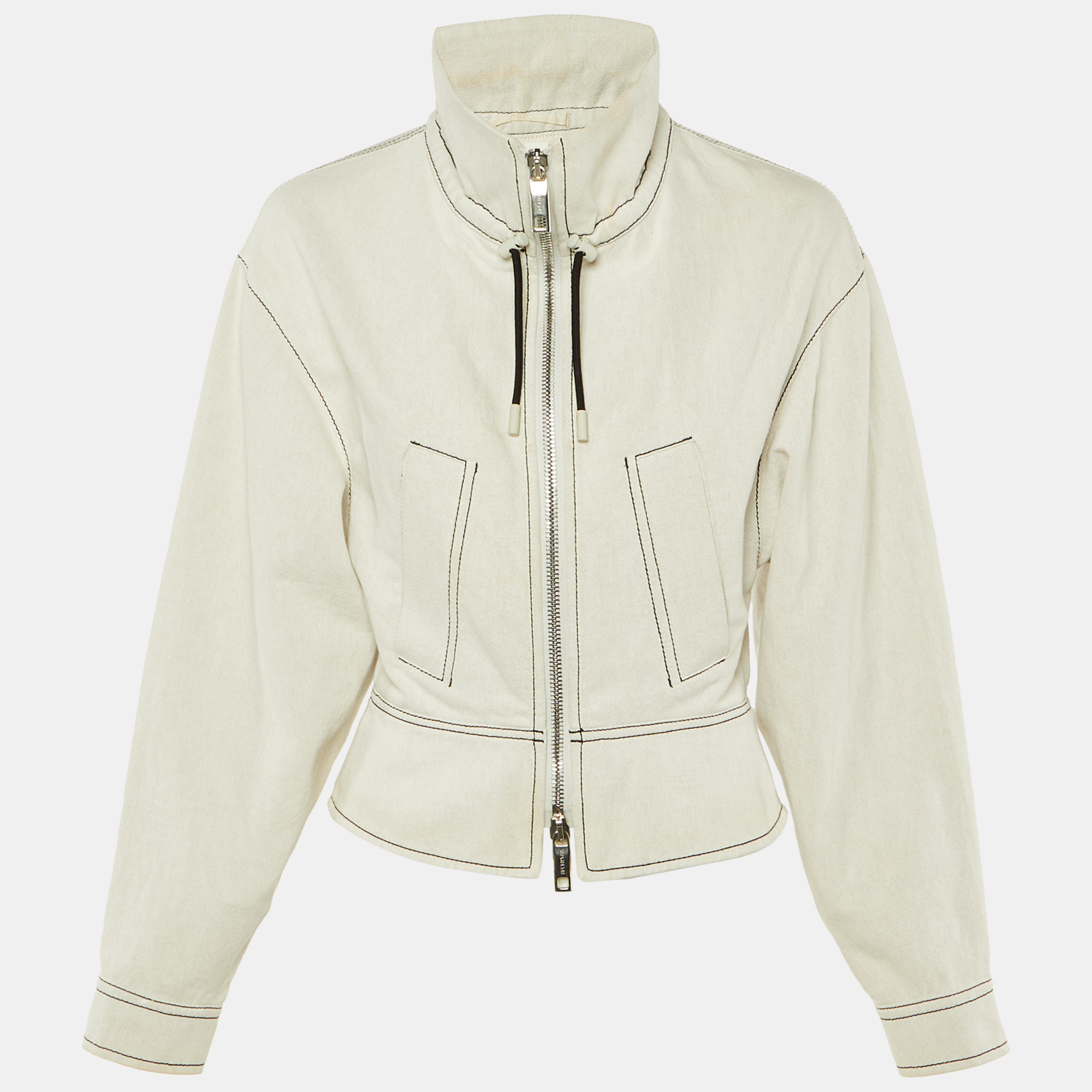 

Sportmax Ecru Cotton & Linen Zip Up Jacket S, Beige