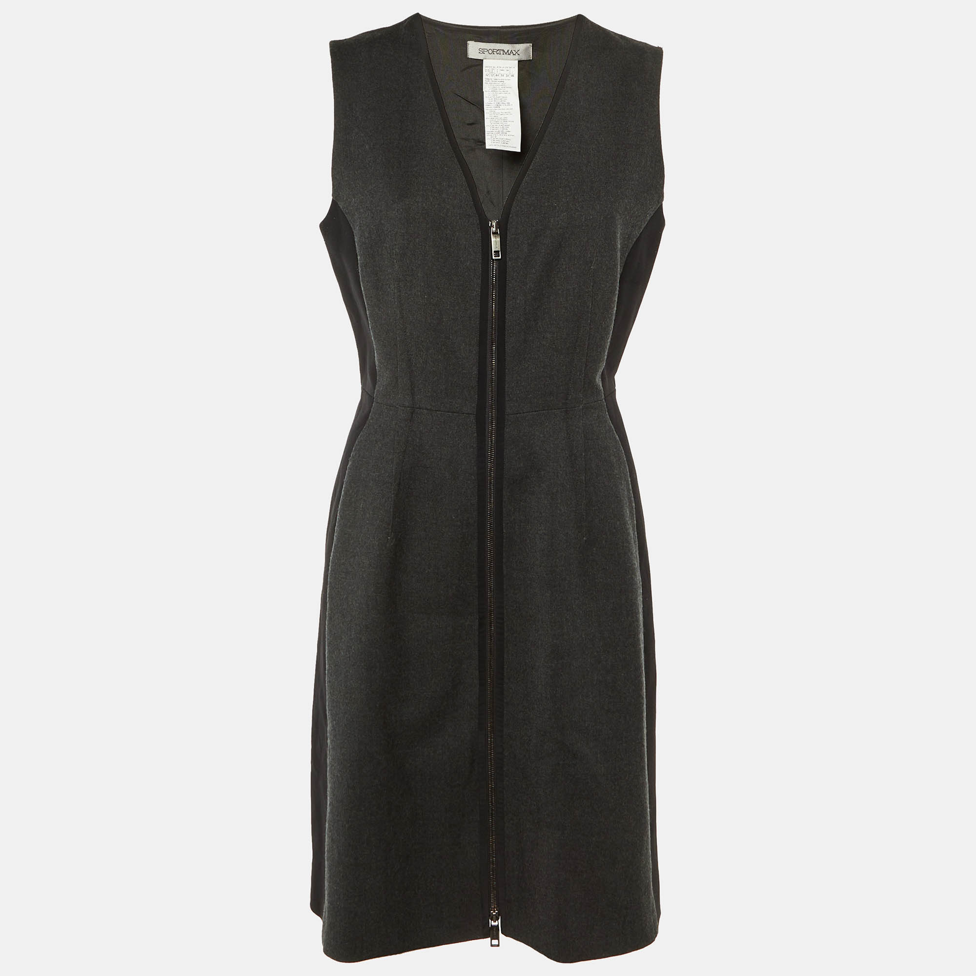 

Sportmax Grey/Black Wool Sleeveless Dress M