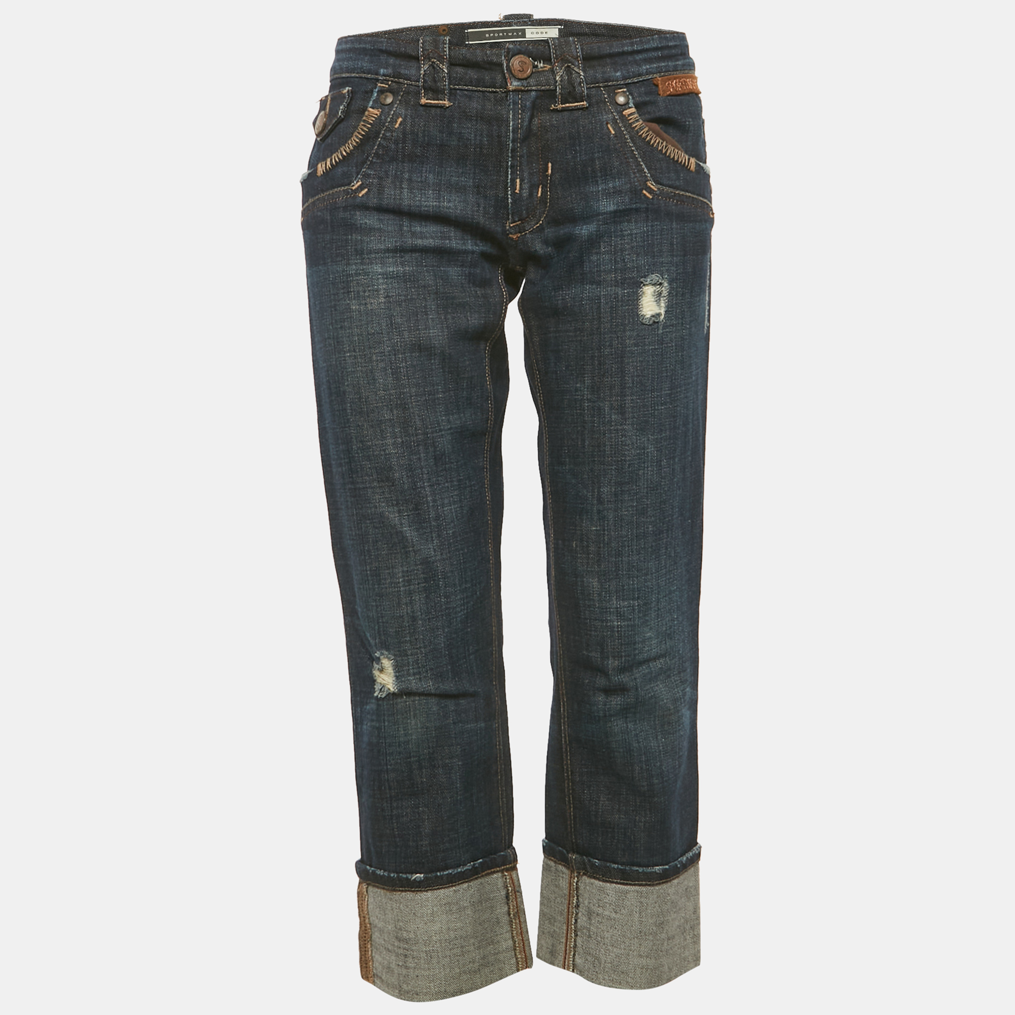 Pre-owned Sportmax Code Denim Mid Rise Capri M/waist 32" In Blue