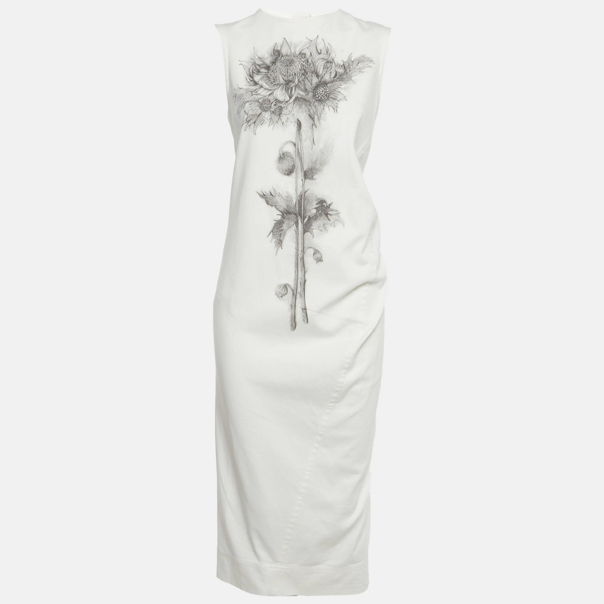 

Sportmax White Floral Print Denim Midi Dress M