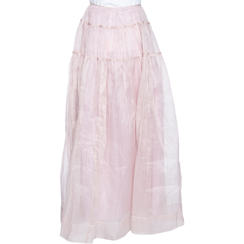 

Sportmax Light Pink Cotton Tiered Maxi Skirt