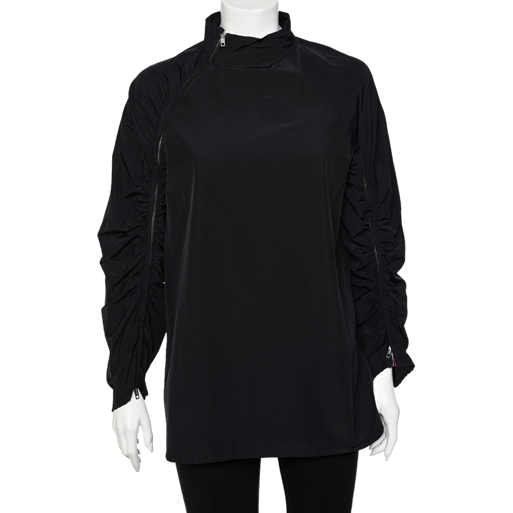 

Sportmax Black Synthetic Contrast Trim Ruched Zip Detail Tunic Top
