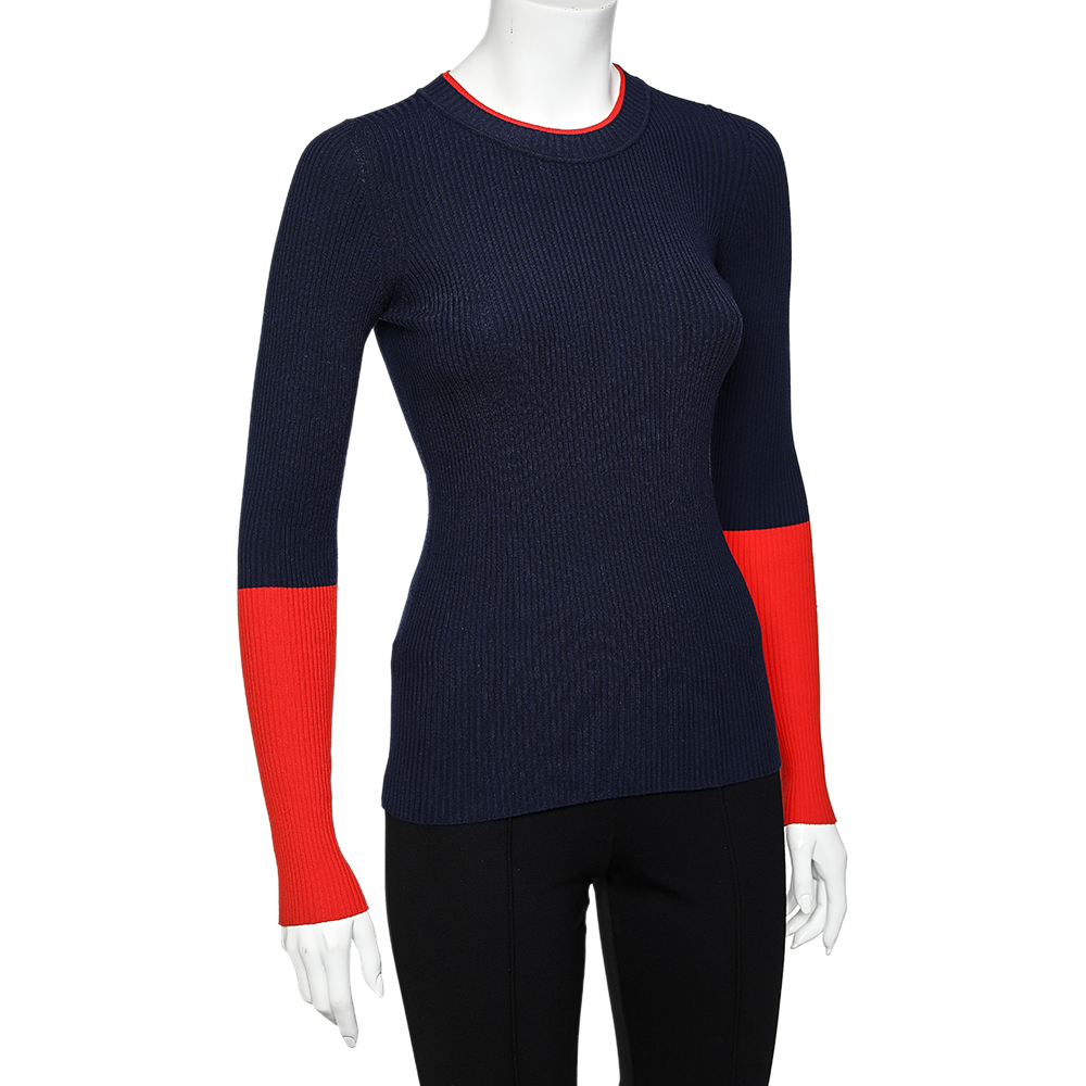 

Sportmax Color Block Rib Knit Sweater Top, Navy blue