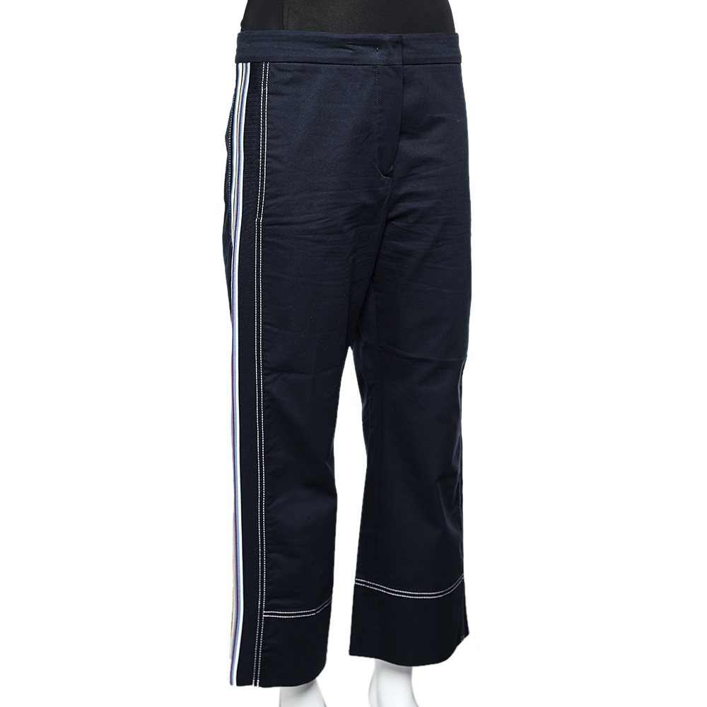 

Sportmax Defile Navy Blue Cotton Contrast Trim Straight Leg Pants