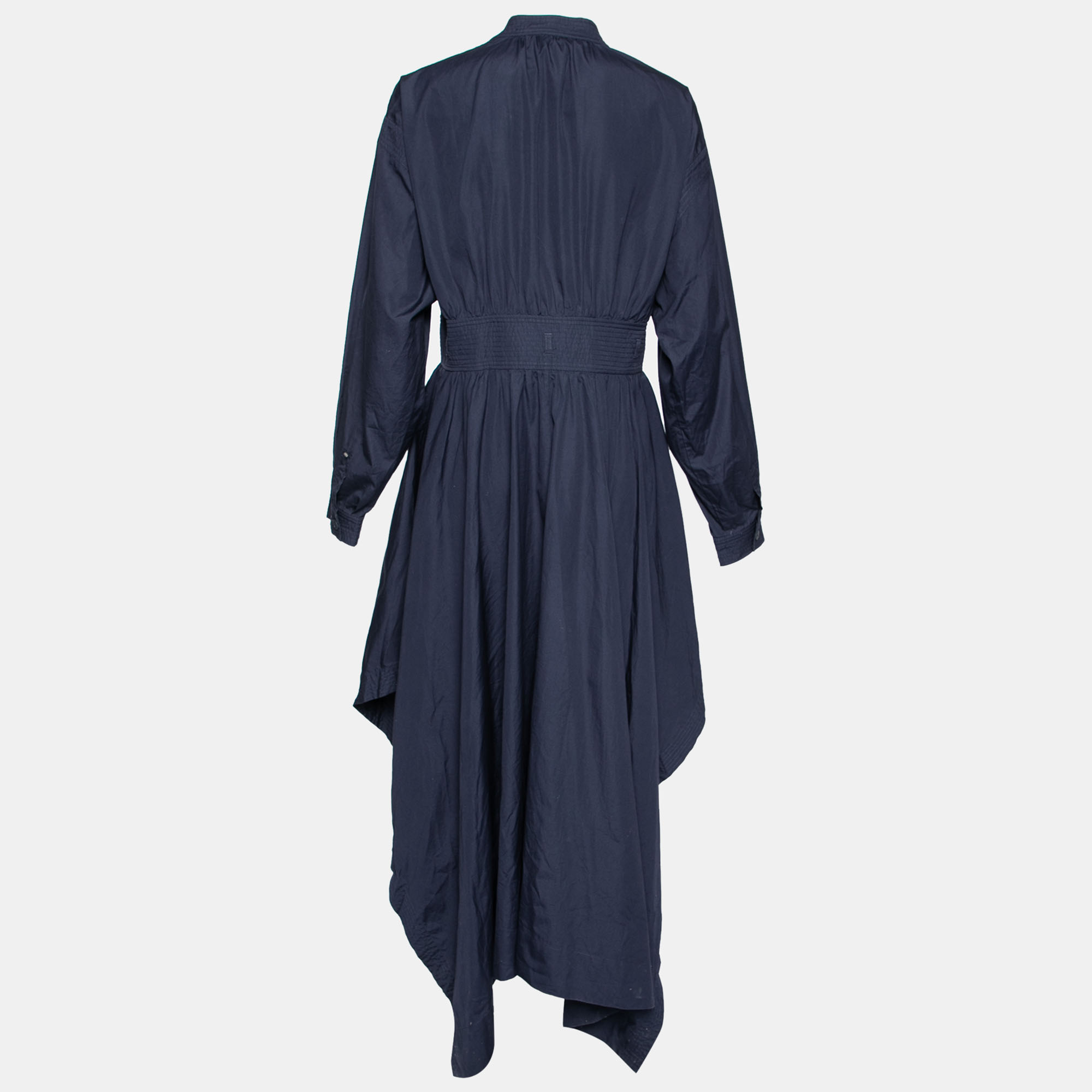 

Sportmax Navy Blue Cotton Asymmetric Hem Midi Shirt Dress