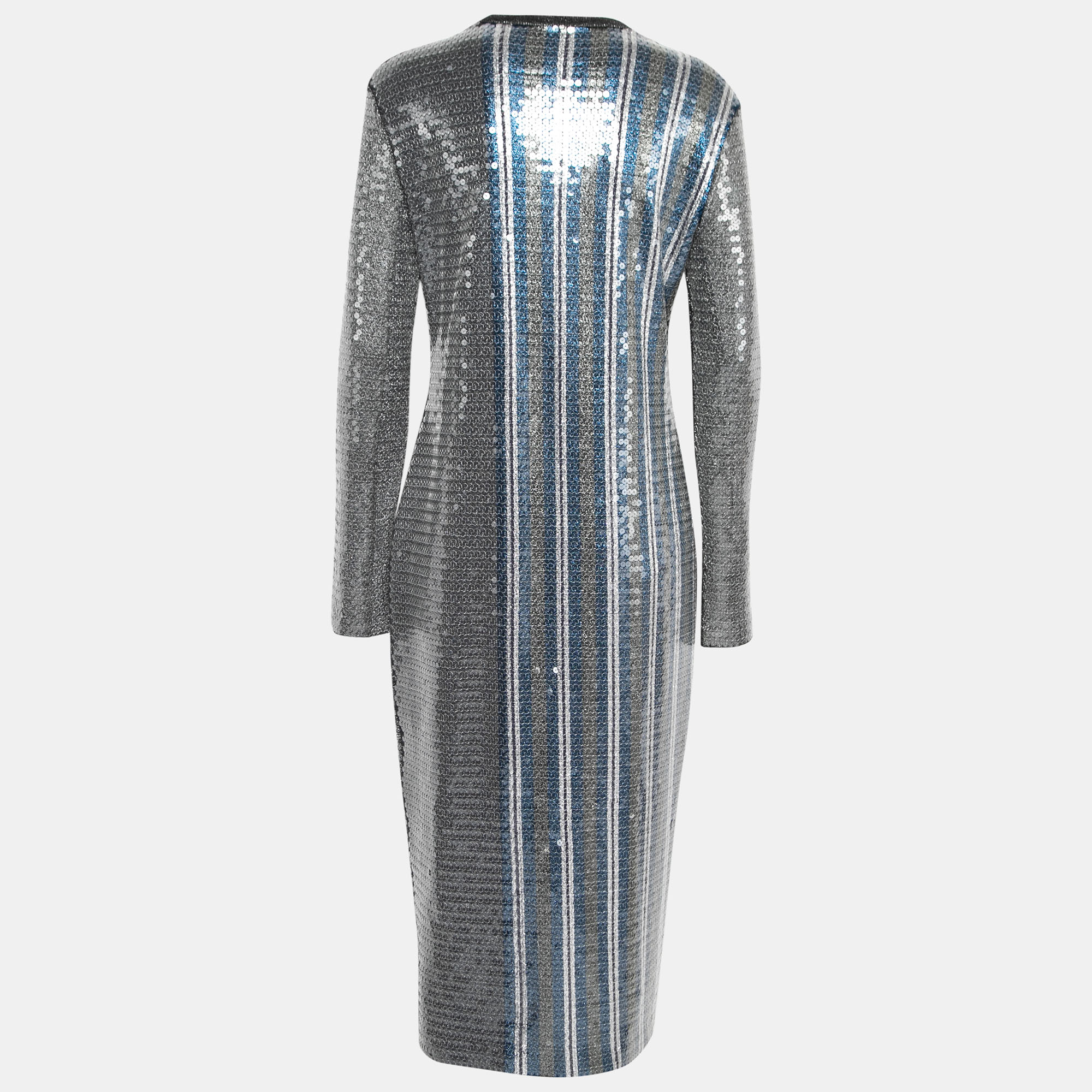 

Sportmax Metallic Stripe Knit Sequin Embellished Long Sleeve Dress