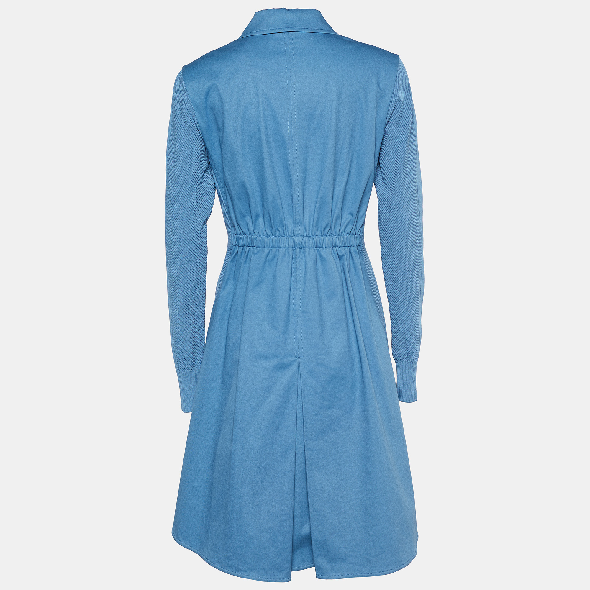 

Sportmax Blue Stretch Cotton Ribbed Long Sleeve Dress