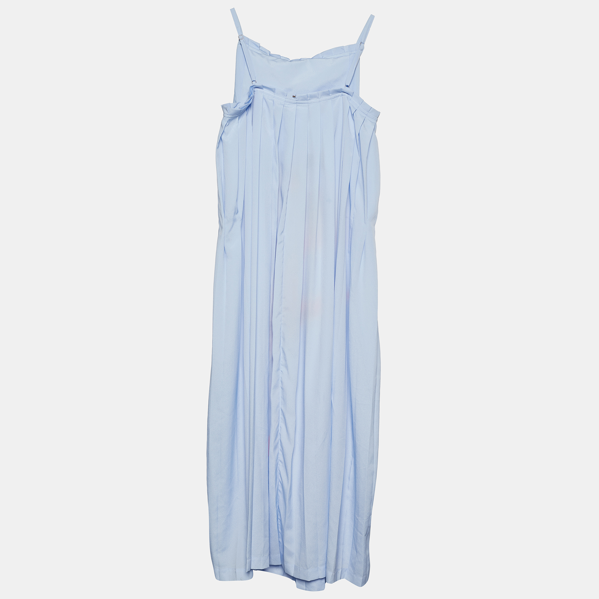 

Sportmax Blue Crepe Pleated Floral Print Slip Dress